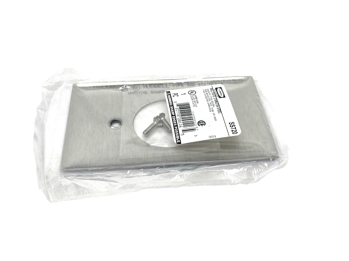 SS720 | Hubbell 1-Gang 1-Receptacle SS Wall Plate/Cover 1.59" Dia. LOT OF 4 - New - Maverick Industrial Sales
