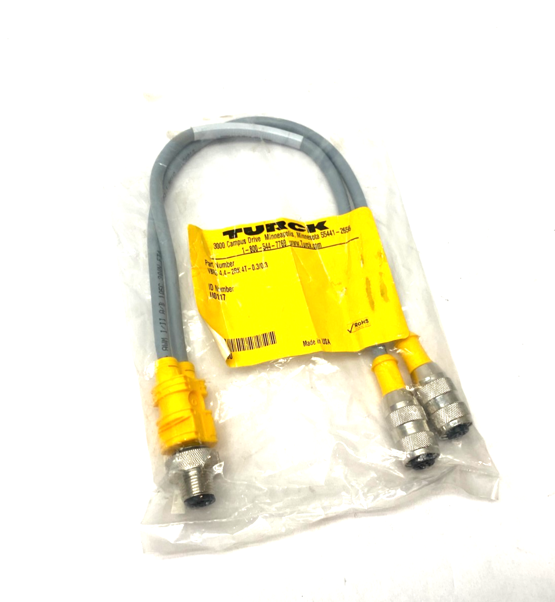Turck VBRS 4.4-2RK 4T-0.3/0.3 2-Branch Splitter Cable, M M12 to 2x F M12, U0117 - Maverick Industrial Sales