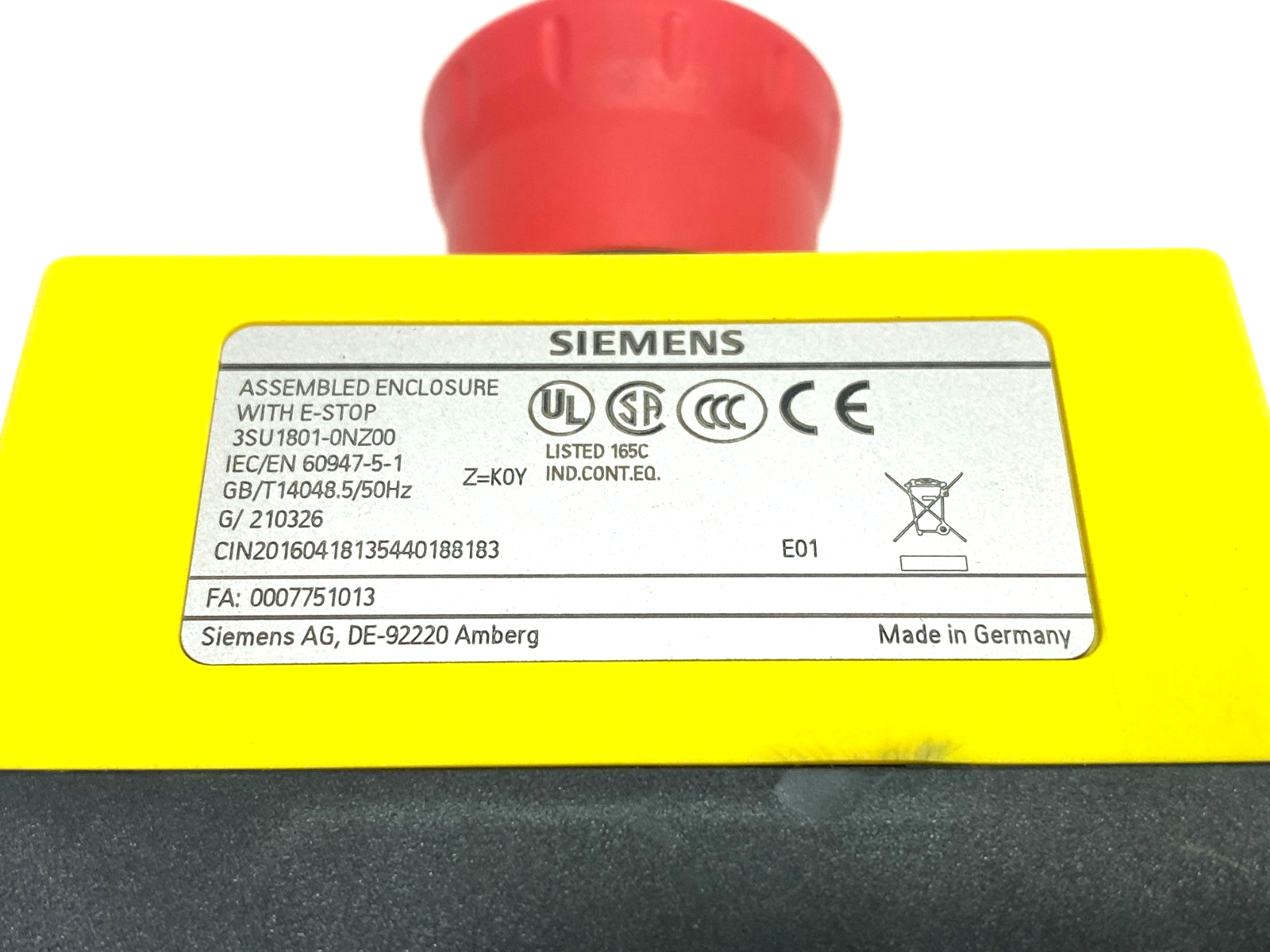 Siemens 3SU1801-0NZ00 K0Y Sirius ACT Plastic Emergency Stop Housing Assembly - Maverick Industrial Sales
