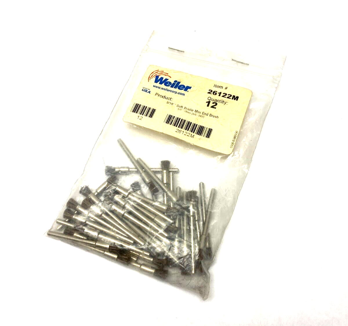 Weiler 26122 3/16" Miniature End Brush Soft Hair Fill 1/8" Stem PKG OF 40 - Maverick Industrial Sales