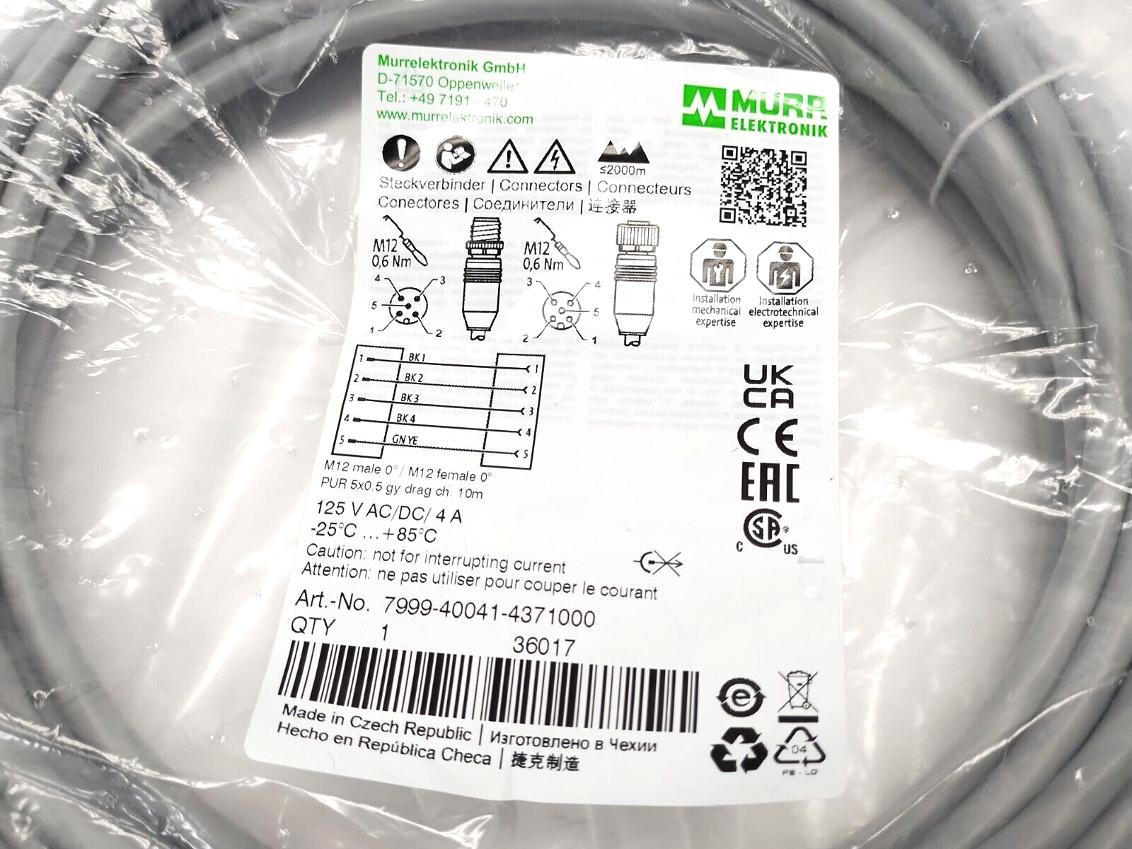Murr Elektronik 7999-40041-4371000 M12 Male to Female 5-Pin 10m - Maverick Industrial Sales