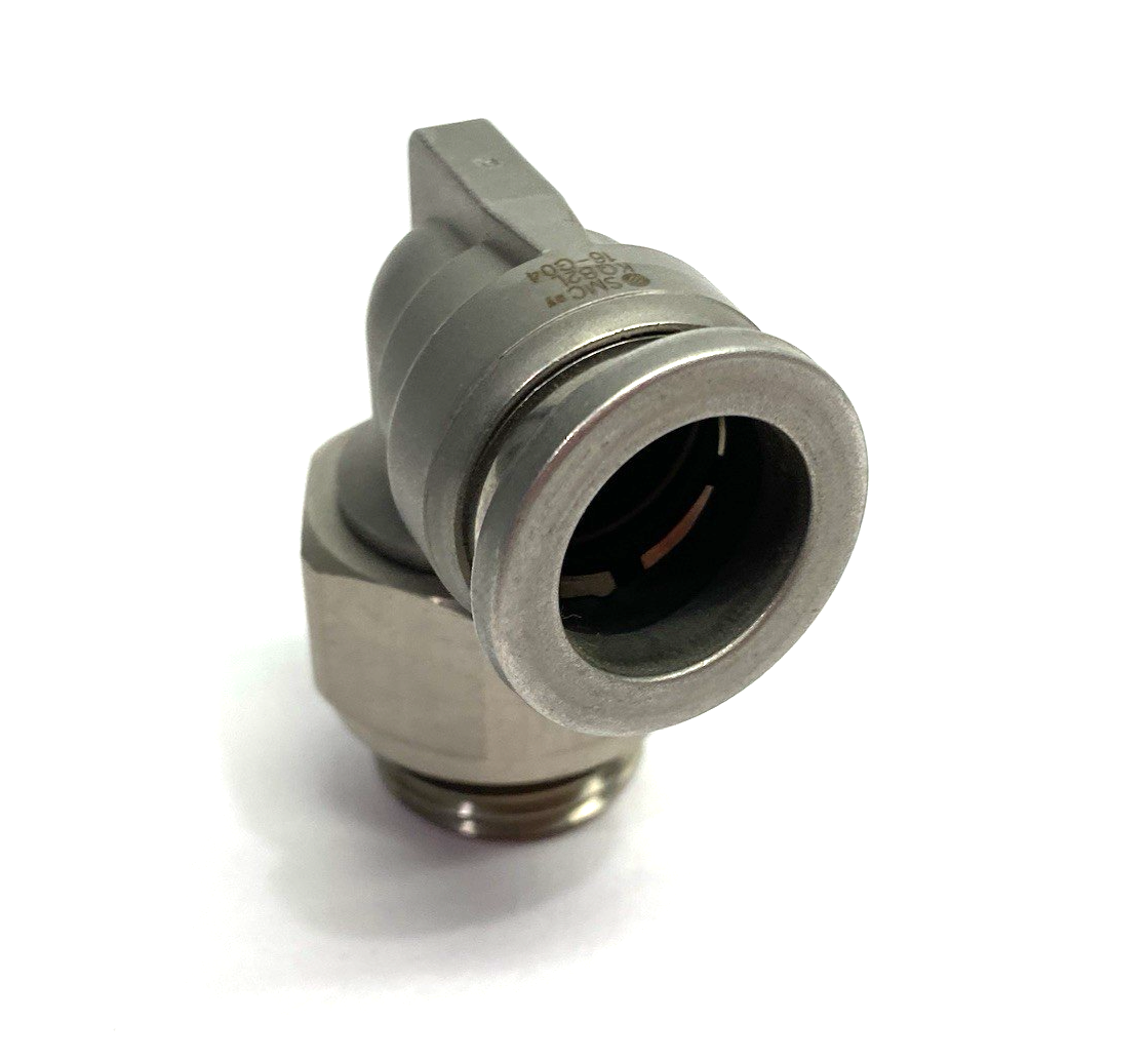 KQB2L16-G04 | SMC Metal Male Elbow Fitting, Swivel, One-Touch, 16mm OD Tube - New – Open box - Maverick Industrial Sales