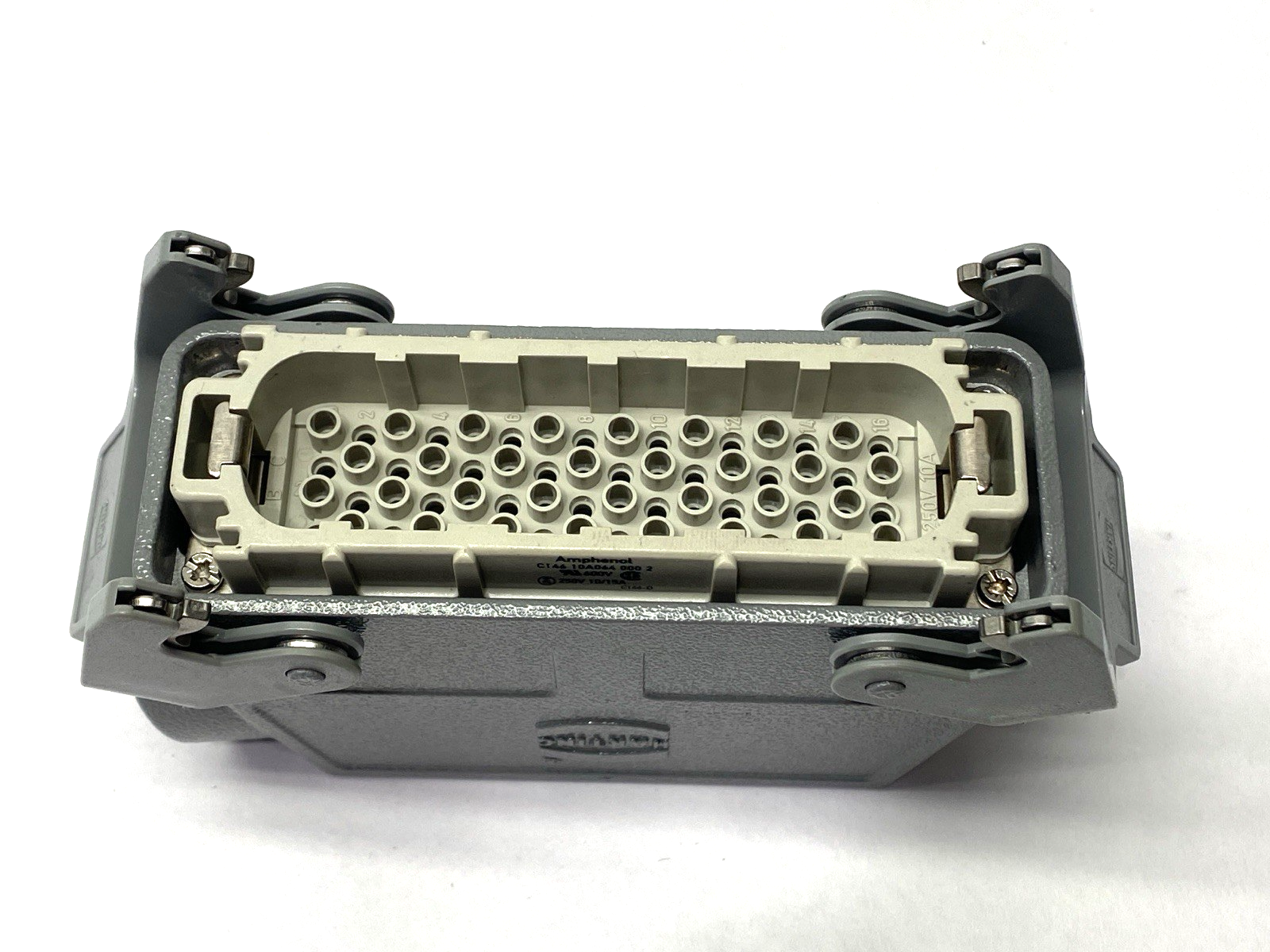 Amphenol C14610A0640002 Connector w/ Harting Side Entry Hood M32 MISSING SCREW - Maverick Industrial Sales