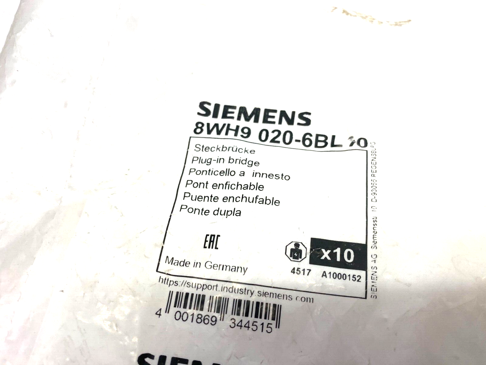 Siemens 8WH9020-6BL10 Plug-In Bridge Jumper Bar 10-Pole 5mm Space PKG OF 10 - Maverick Industrial Sales