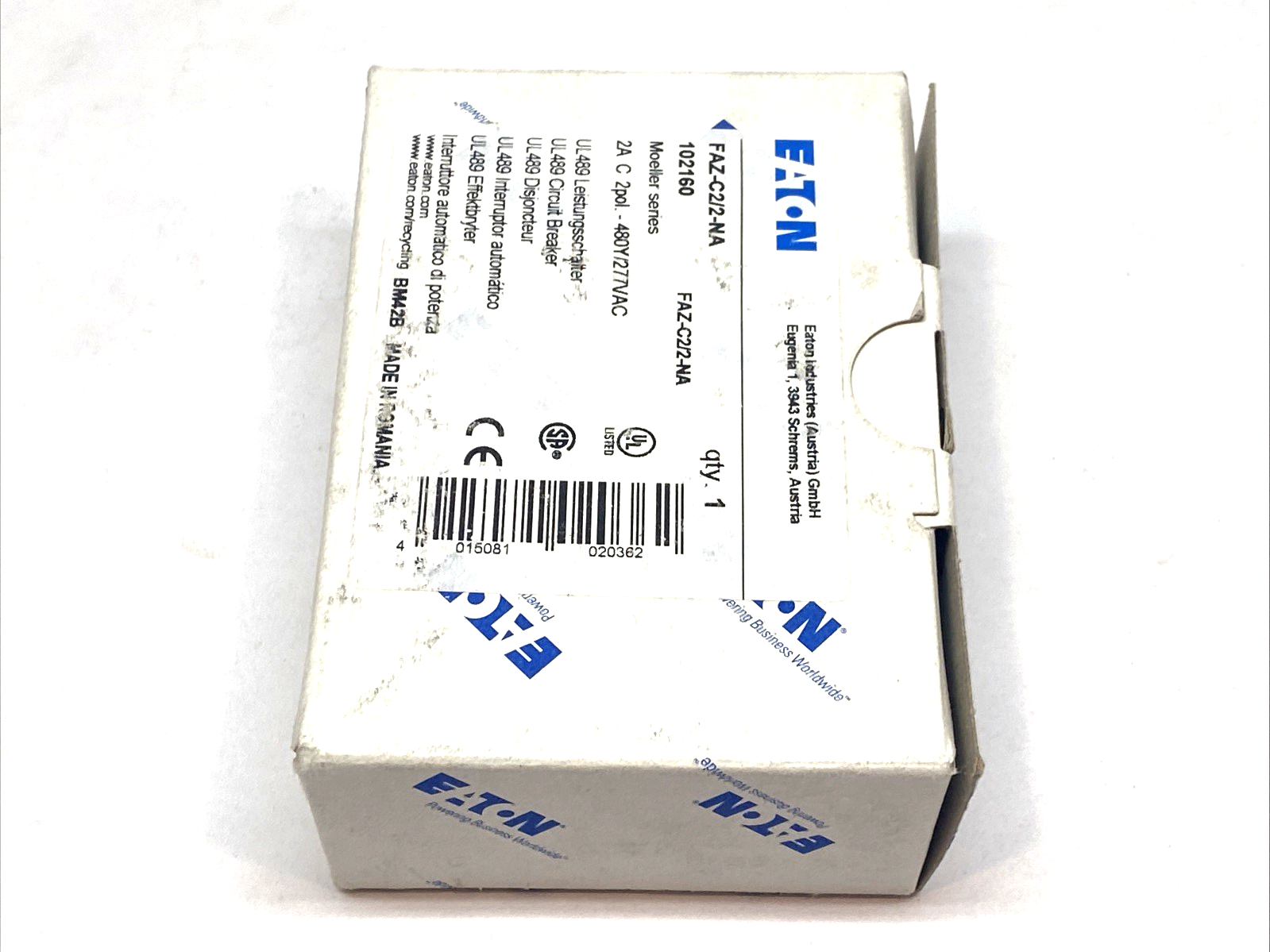 Eaton FAZ-C2/2-NA Miniature Circuit Breaker 2-Pole C-Curve 2A 102160 - Maverick Industrial Sales