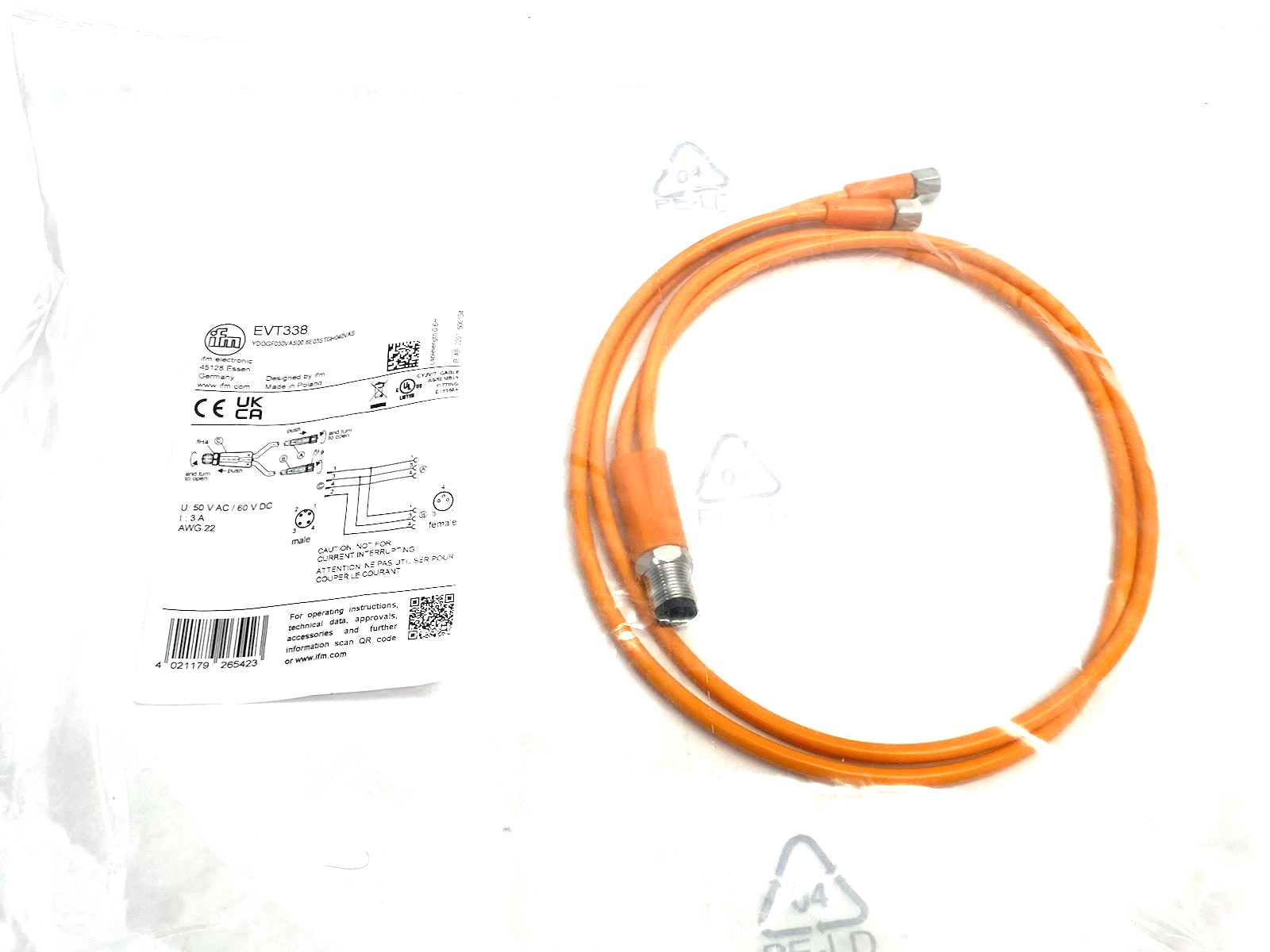EVT338 | ifm A-Coded Y-Connection Cable YDOGF030VAS00,6E03STGH040VAS - New - Maverick Industrial Sales