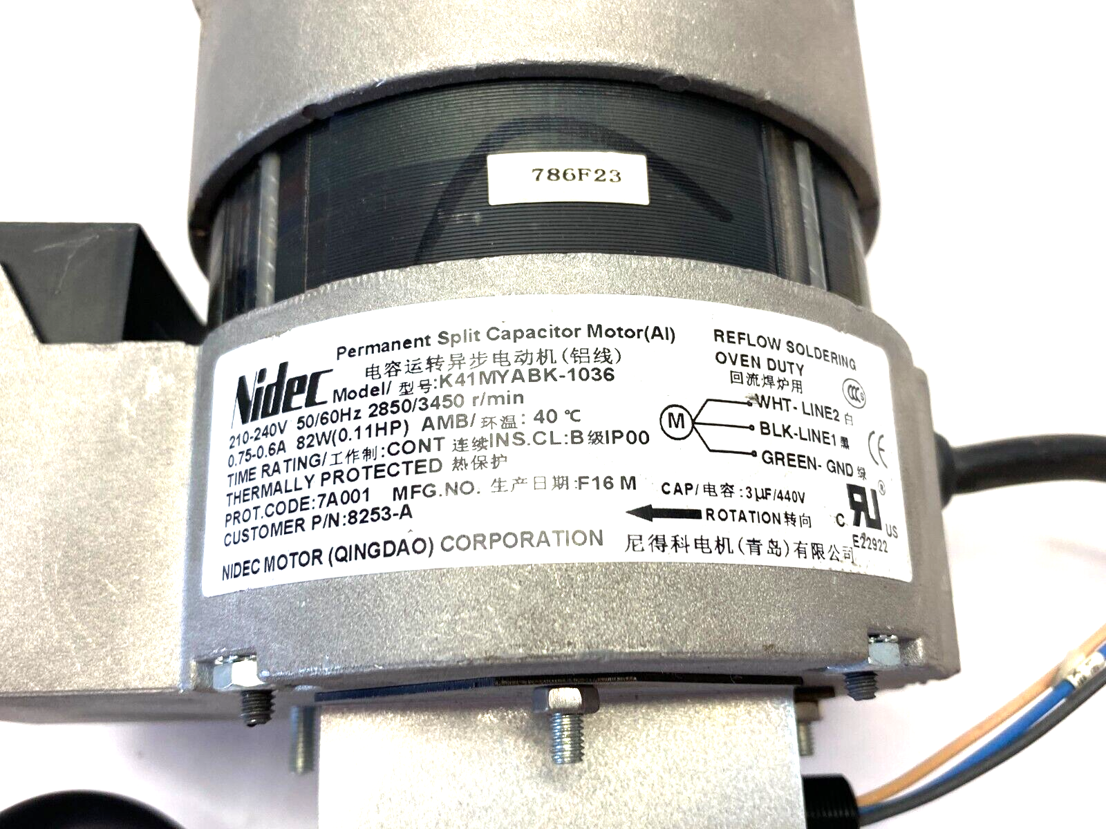 Nidec K41MYABK-1036 Permanent Split Capacitor Motor 210-240V 2850/3450 Rpm - Maverick Industrial Sales