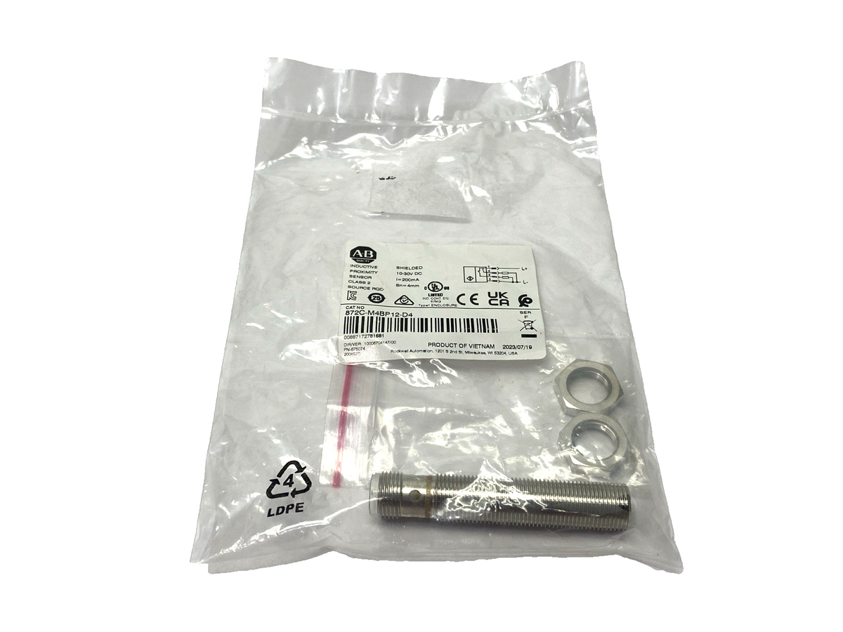 872C-M4BP12-D4 | Allen Bradley Ser. F Inductive Proximity Sensor 4mm Sense Distan. - New - Maverick Industrial Sales