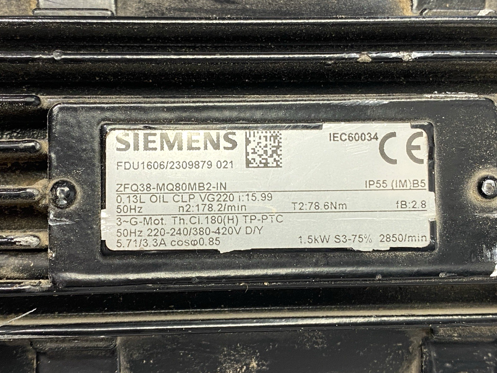 Siemens FDU1606/2309879 021 Gear Motor ZFQ38-MQ80MB2-IN - Maverick Industrial Sales