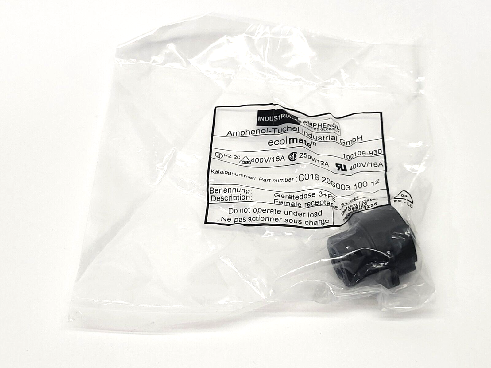 Amphenol-Tuchel Industrial C016 20G003 100 12 Ecolmate Female Receptacle 3+PE - Maverick Industrial Sales