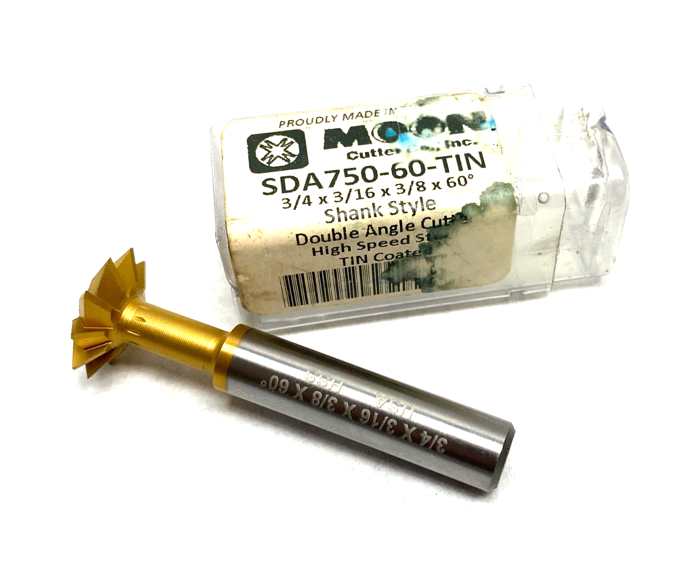 Moon SDA750-60-TIN Shank Style Double Angle Cutter 3/4 x 3/16 x 3/8 x 60° HSS - Maverick Industrial Sales