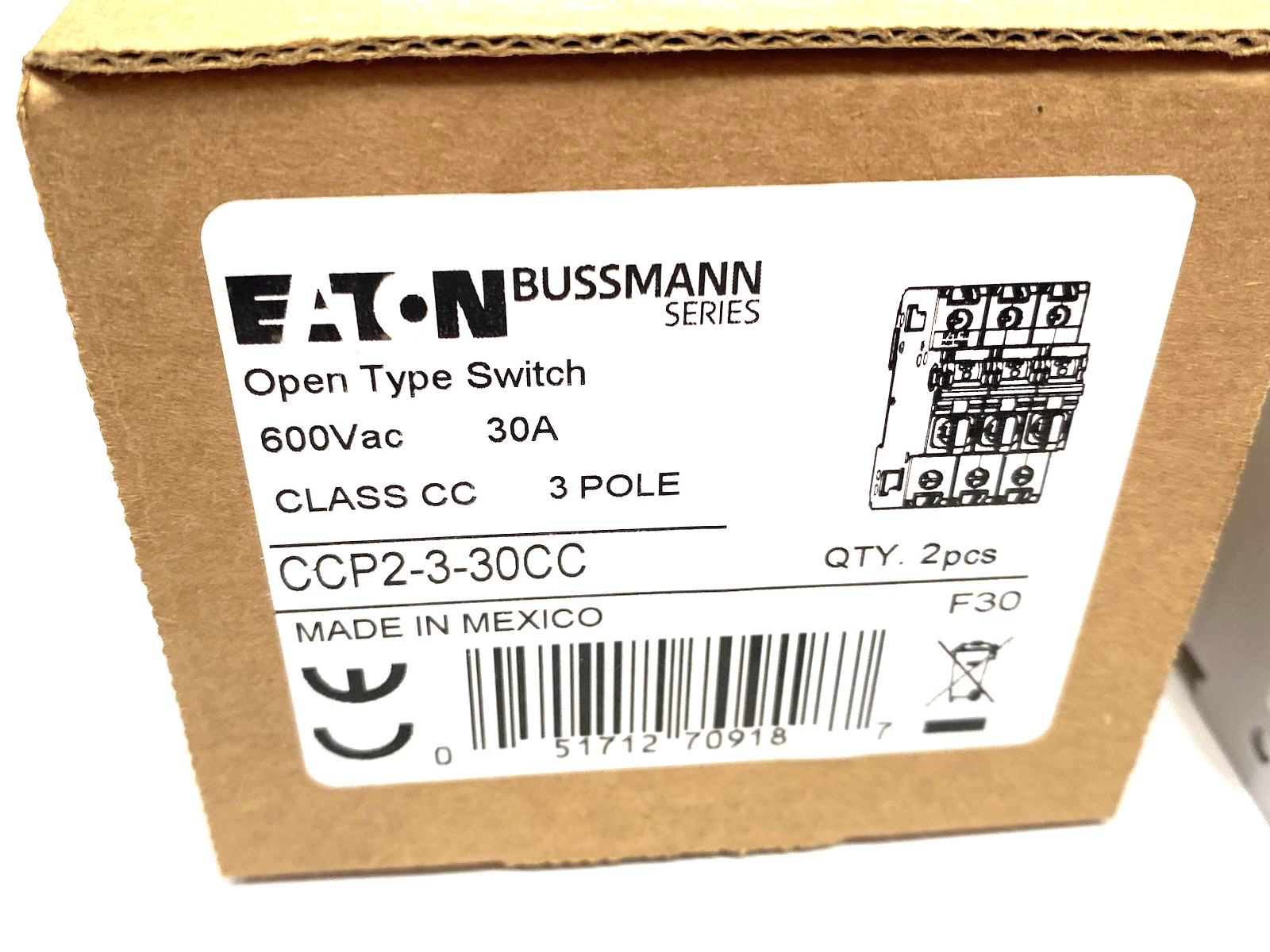 CCP2-3-30CC | Eaton Bussmann Fusible Disconnect 3-Pole, Open Type Switch BOX OF 2 - New Other - Maverick Industrial Sales