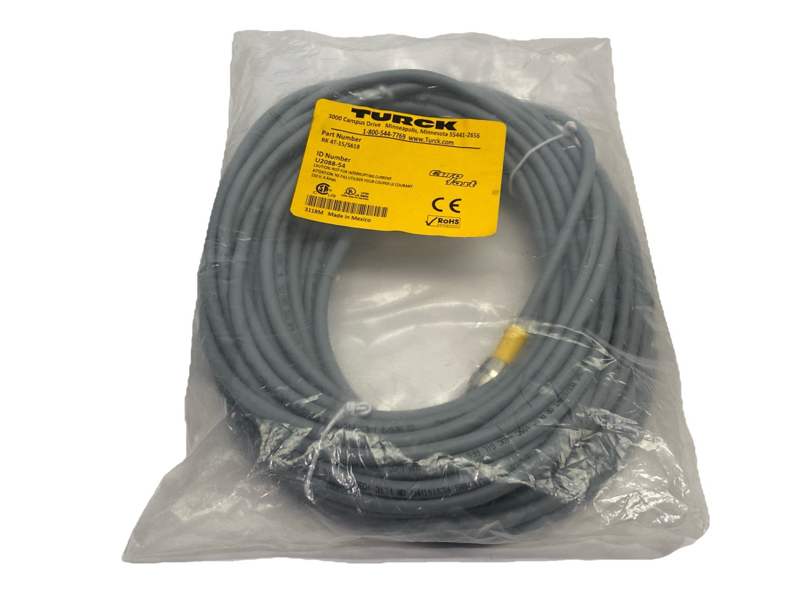 Turck RK 4T-15/S618 Actuator Sensor Cordset Female M12 4-Pin U2088-54 - Maverick Industrial Sales