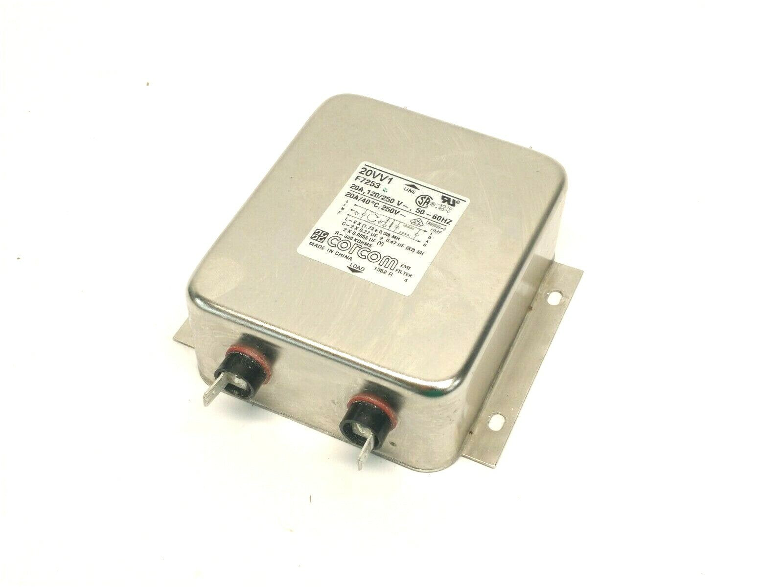 20VV1,F7253 | Corcom 20VV1 F7253 Single Phase Power Filter 20A 120/250V- Used - Maverick Industrial Sales