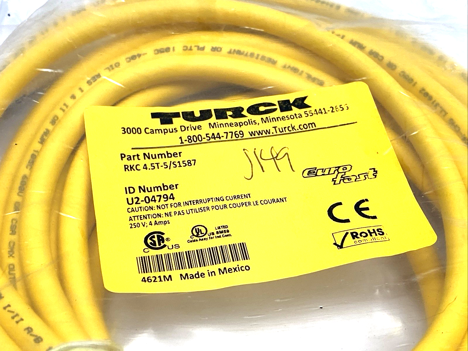 Turck RKC 4.5T-5/S1587 Actuator & Sensor Cable M12 Female 5-Pin 5m U2-04794 - Maverick Industrial Sales