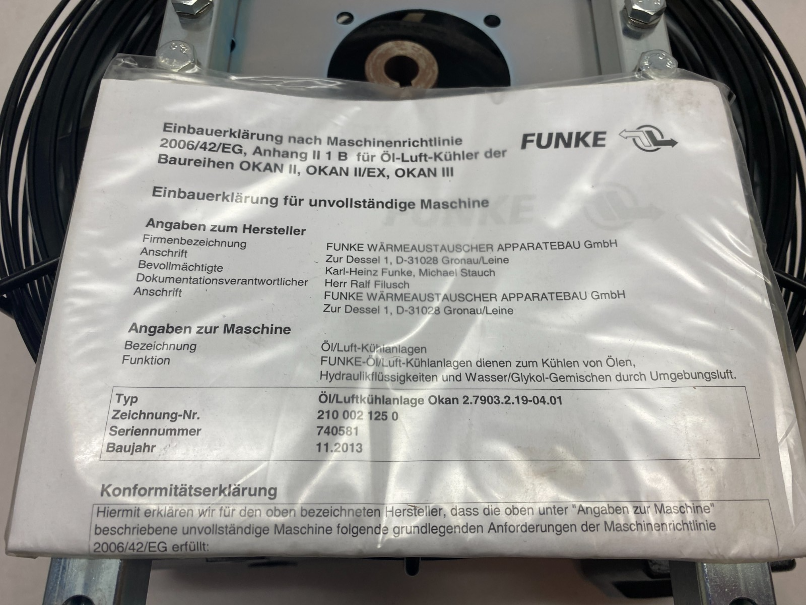 FUNKE 2.7903.2.19-04.01 Oil/Air Cooling Unit OKAN 2.79 Size 02 AC 210 002 125 0 - Maverick Industrial Sales
