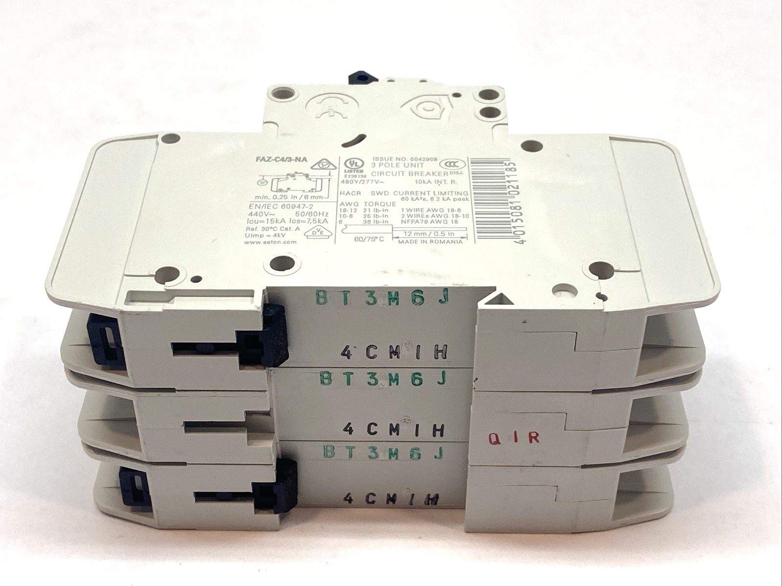 Eaton FAZ-C4/3-NA Circuit Breaker 3-Pole C-Curve 4A 102242 - Maverick Industrial Sales
