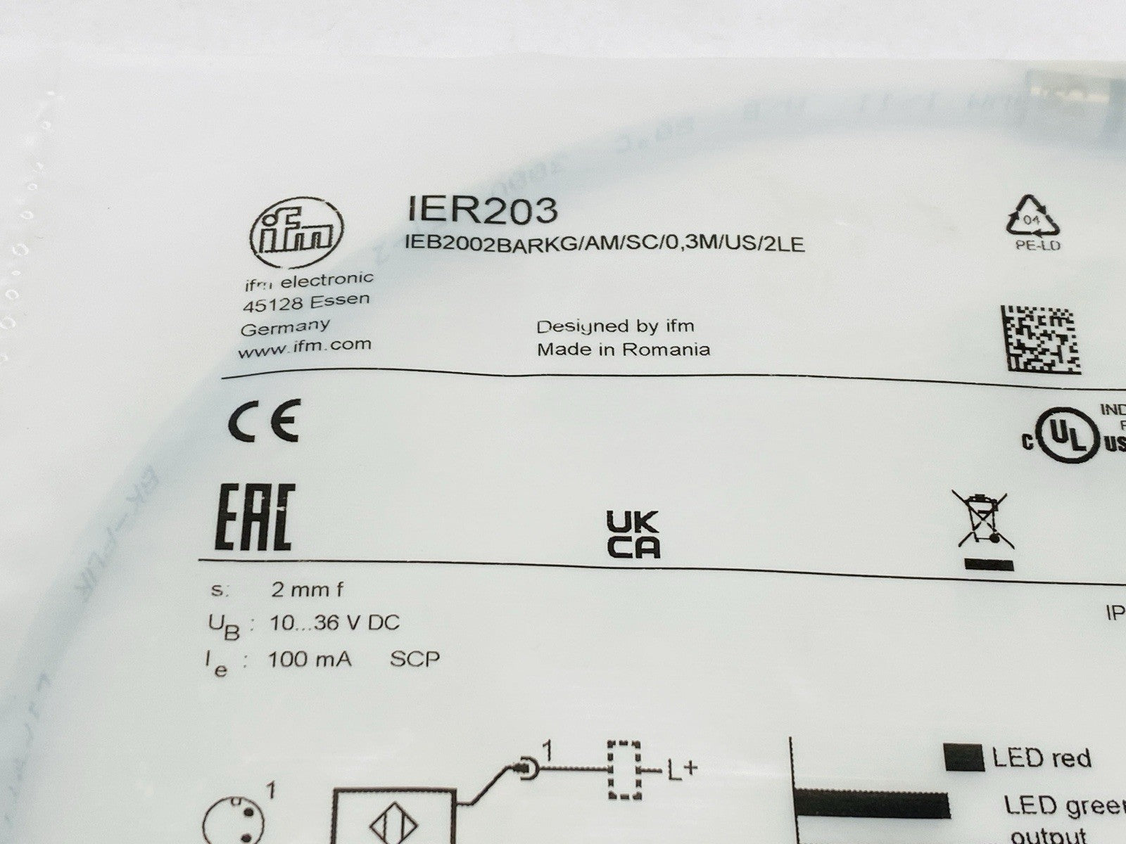 IFM IER203 Inductive Full Metal Sensor IEB2002BARKG/AM/SC/0,3M/US/2LE - Maverick Industrial Sales