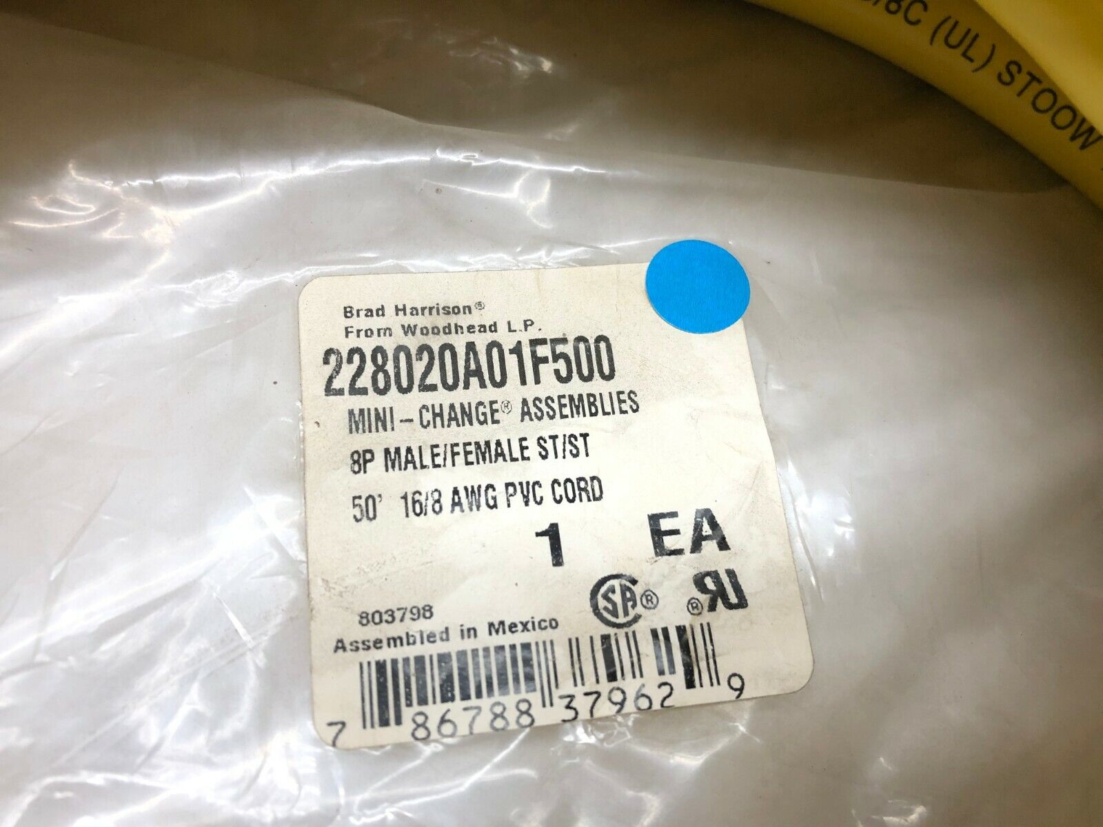 Brad Harrison Woodhead 228020A01F500 Mini-Change Cable Assembly, 8P, 50', M/F ST - Maverick Industrial Sales