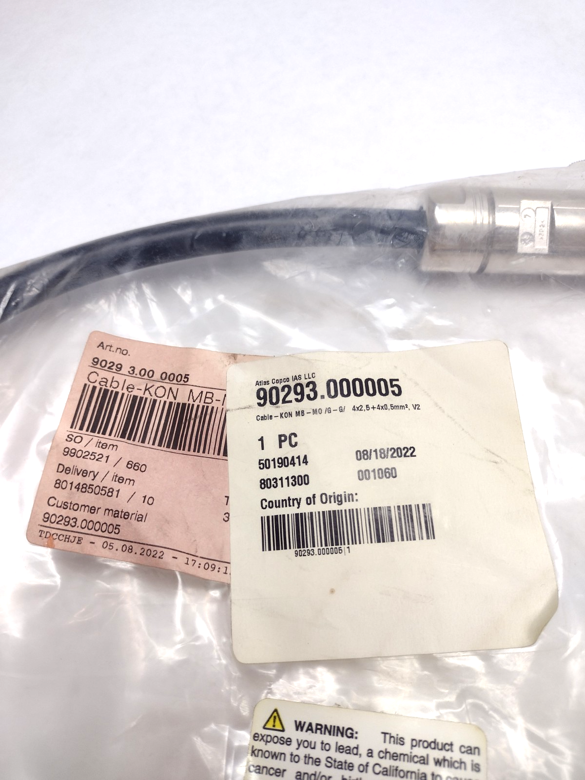 Atlas Copco 90293.000005 Cable - KON MB-MO/G-G/ 4 x 2,5 + 4 x 0,5mm V2 - Maverick Industrial Sales
