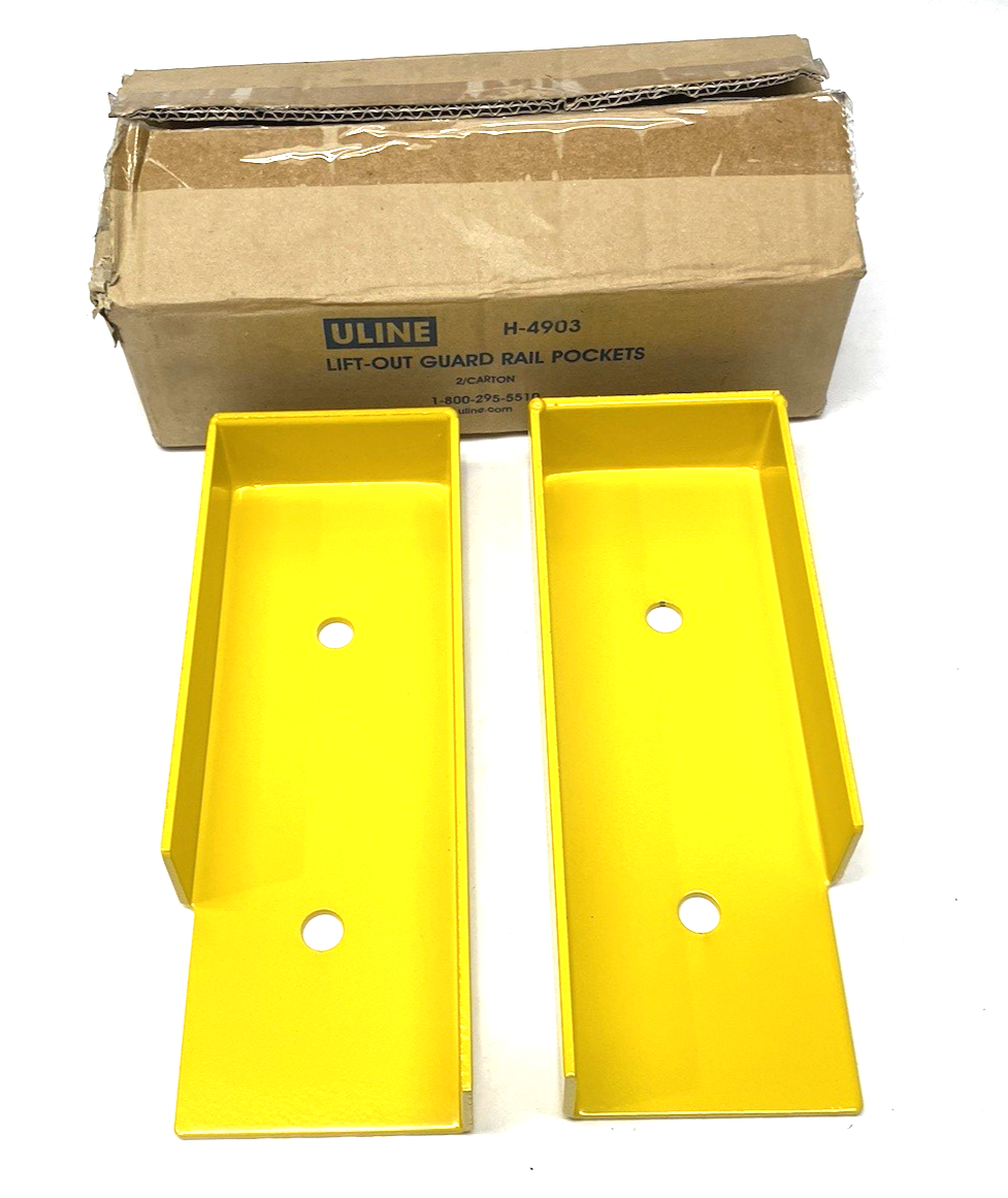 Uline H-4903 Lift-Out Rail Pockets for Guard Rails, Yellow, Steel, PACKAGE OF 2 - Maverick Industrial Sales