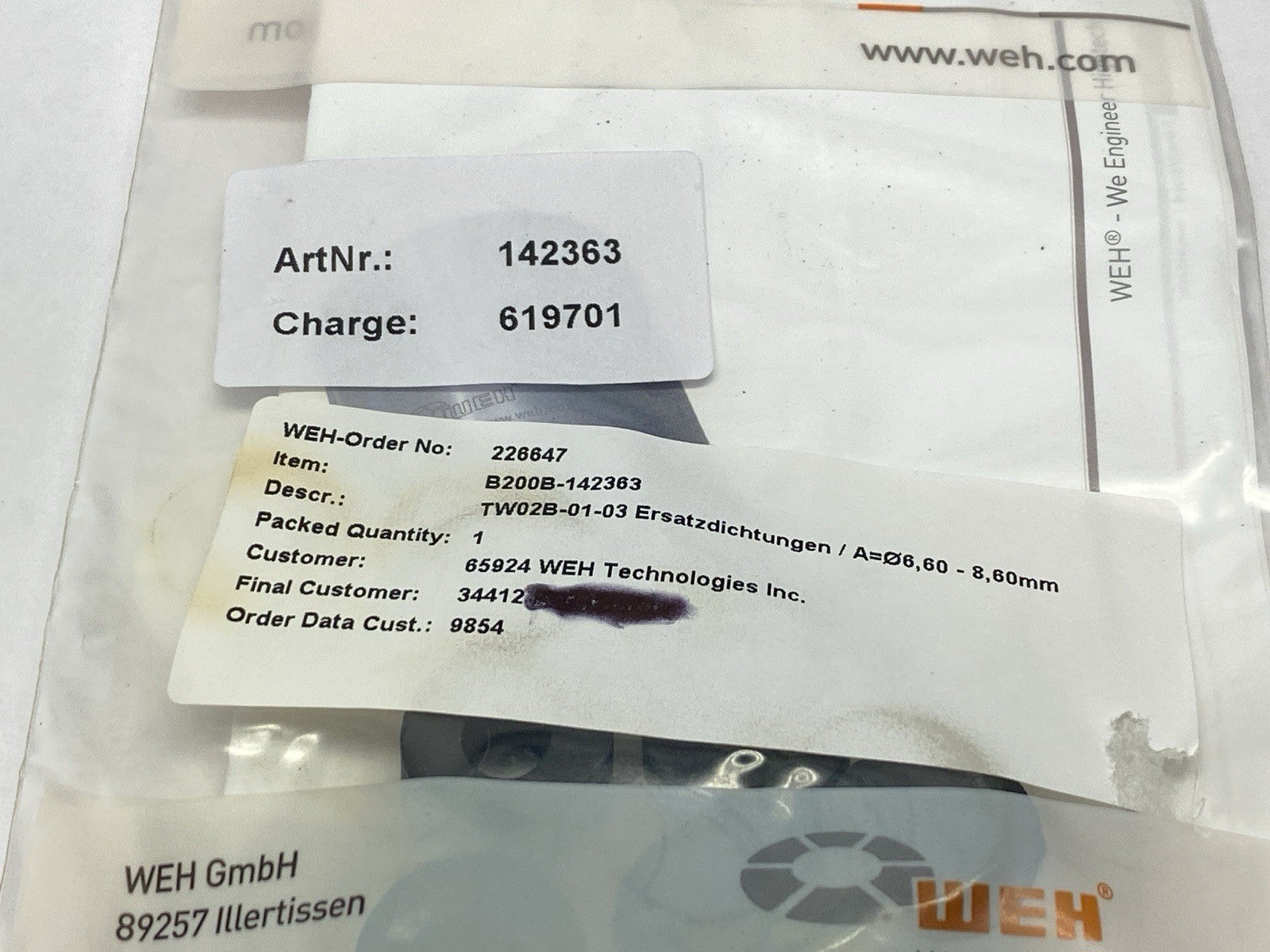 WEH B200B-142363 TW02 Quick Connector 6.60-8.60mm - Maverick Industrial Sales