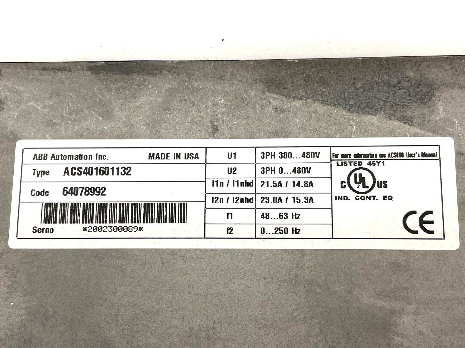 ABB ACS401601123 Drive 3-Phase 480V 23A - Maverick Industrial Sales