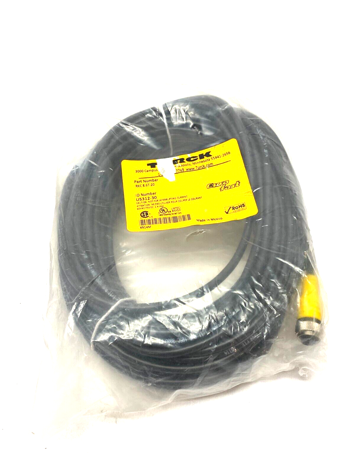 Turck RKC 8.6T-20 Eurofast Single Ended Cordset M12 8-Pin Female U5312-30 - Maverick Industrial Sales