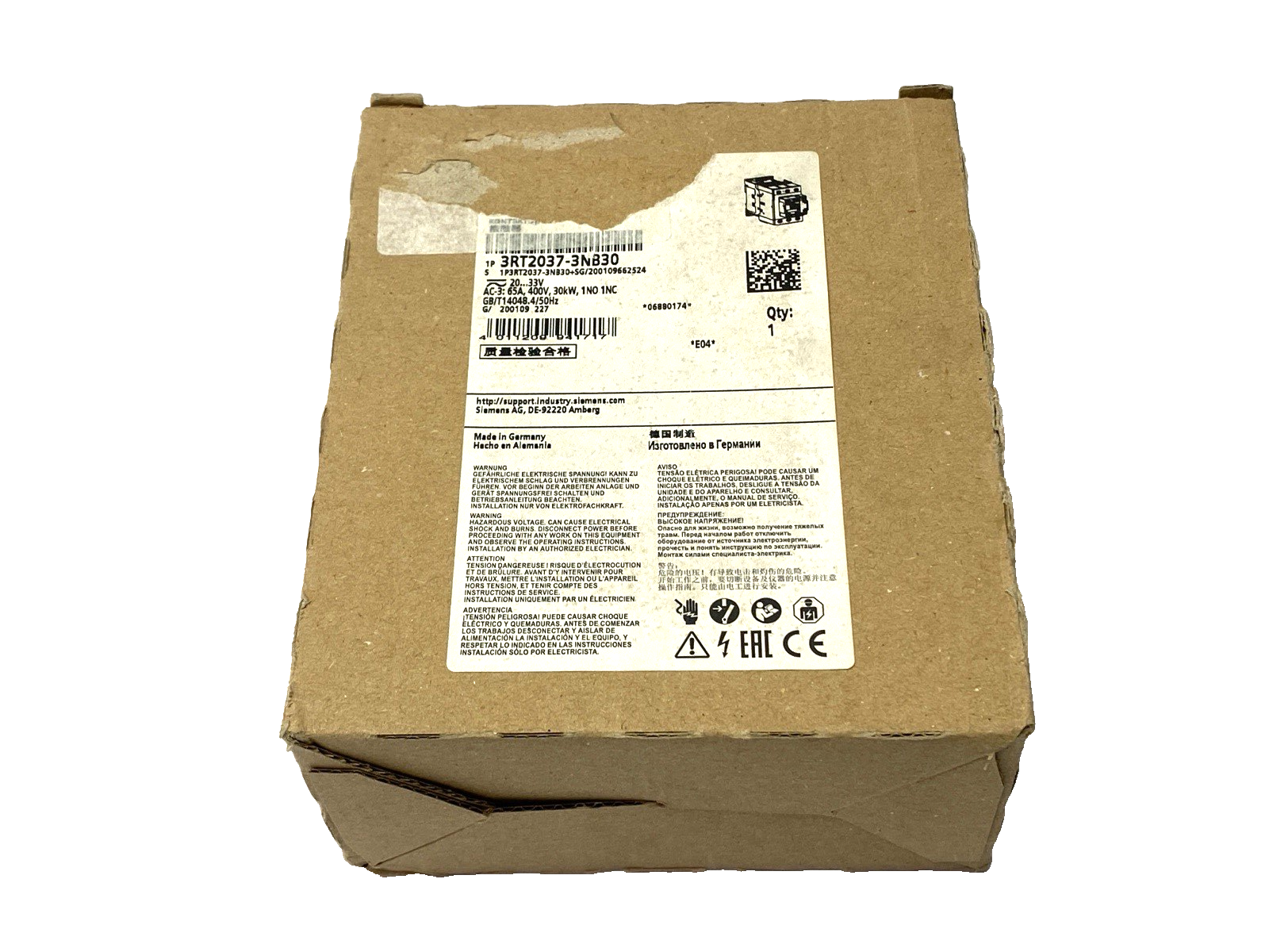Siemens 3RT2037-3NB30 SIRIUS 3RT Power Contactor 3-Pole 400V 65A - Maverick Industrial Sales