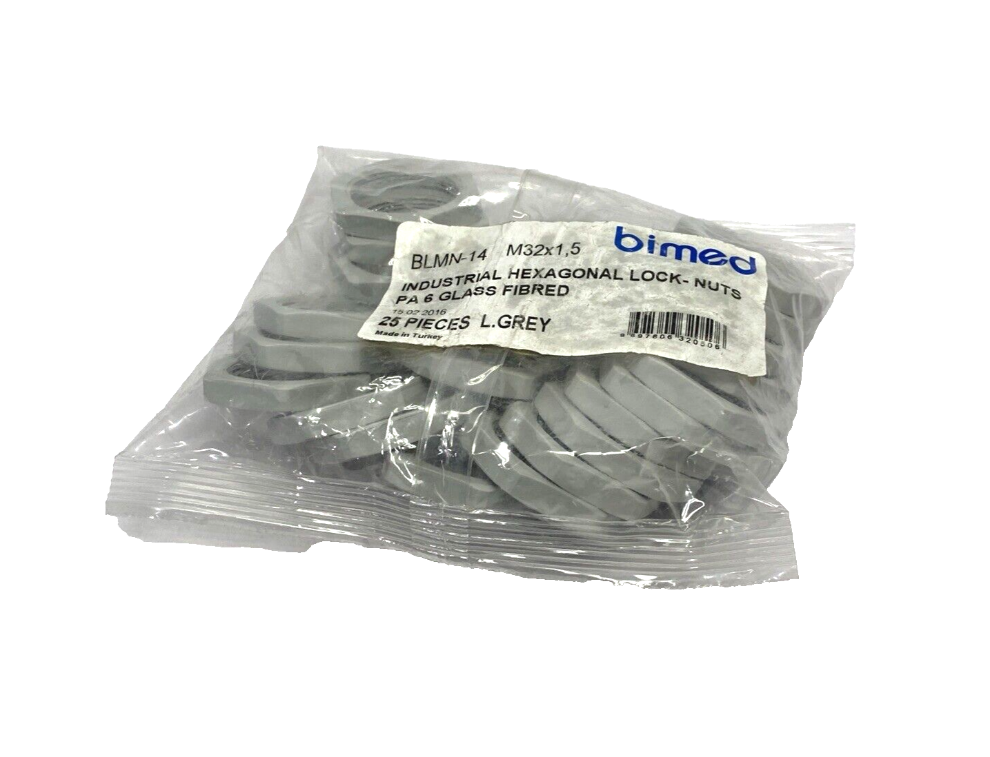 Bimed BLMN-14 Polyamide Lock Nut M32x1.5 41mm Spanner Width, Light Grey, 25-PACK - Maverick Industrial Sales