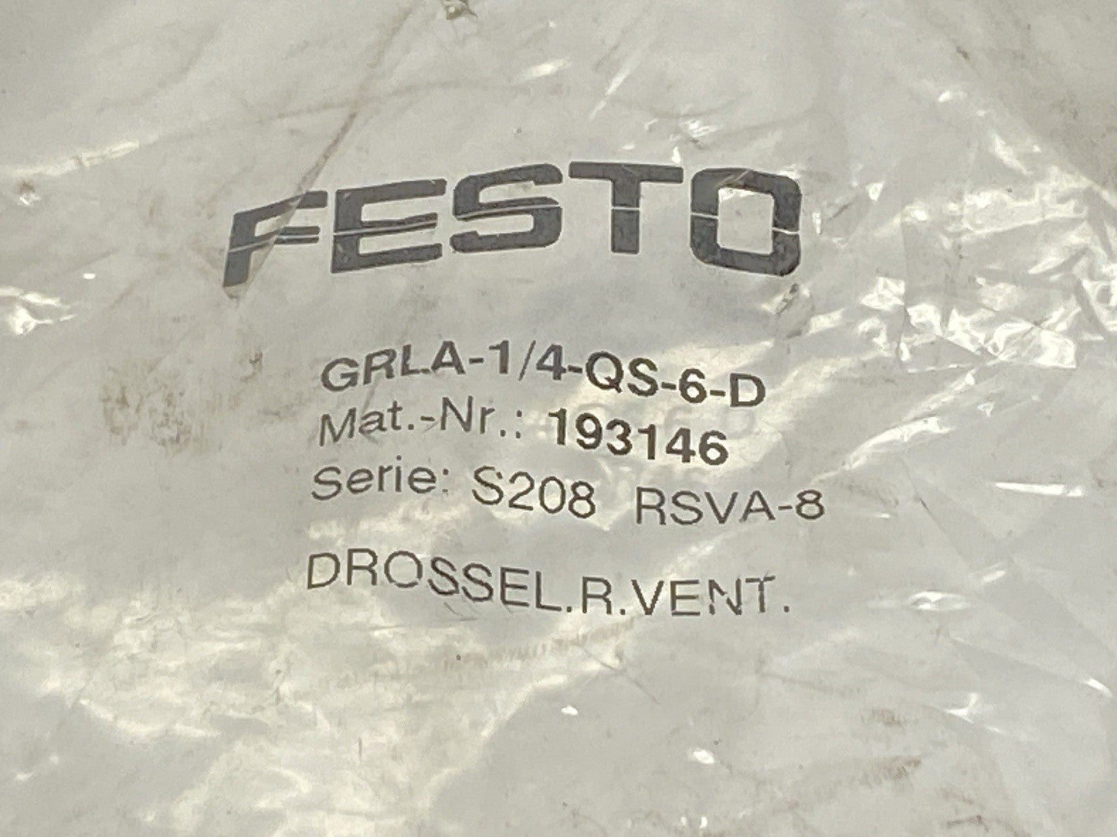 Festo GRLA-1/4-QS-6-D One-Way Flow Control Valve 193146 - Maverick Industrial Sales