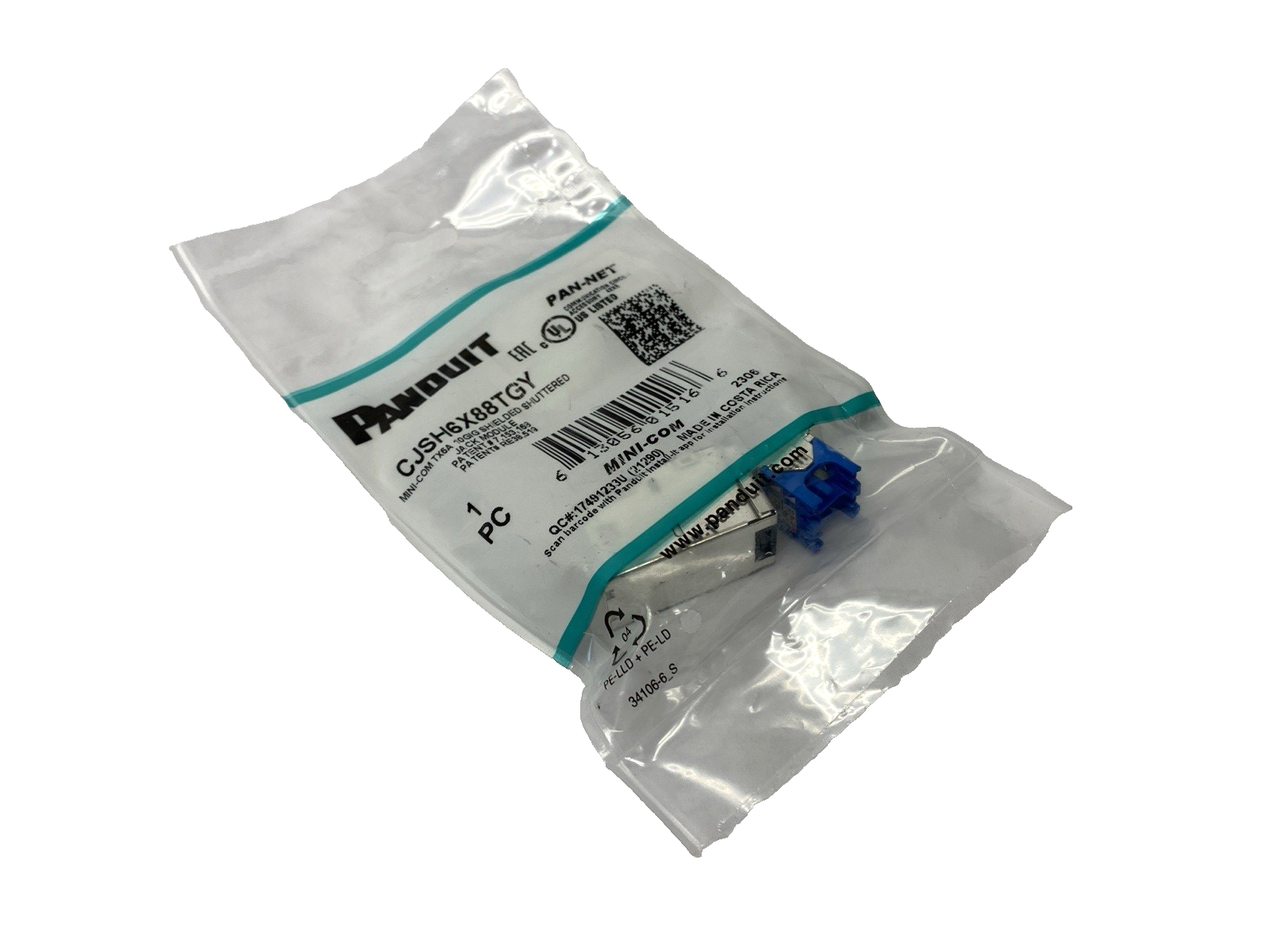 CJSH6X88TGY | Panduit Mini-Com TX6A 10Gig Shielded Shuttered Jack Module TG RJ45 - New - Maverick Industrial Sales