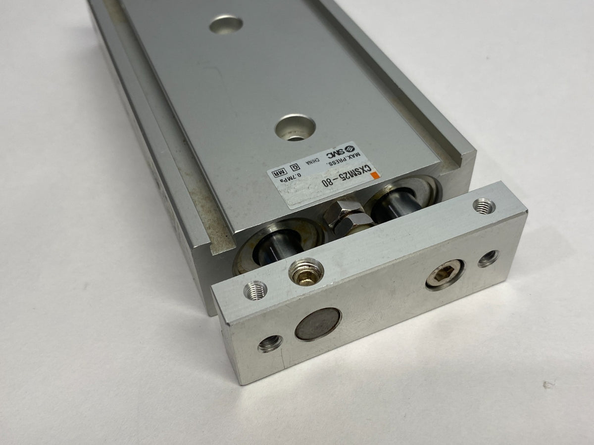 CXSM25-80 | SMC Dual-Rod Guided Slide Cylinder 25mm Bore, 80mm Stroke - New – Open box - Maverick Industrial Sales