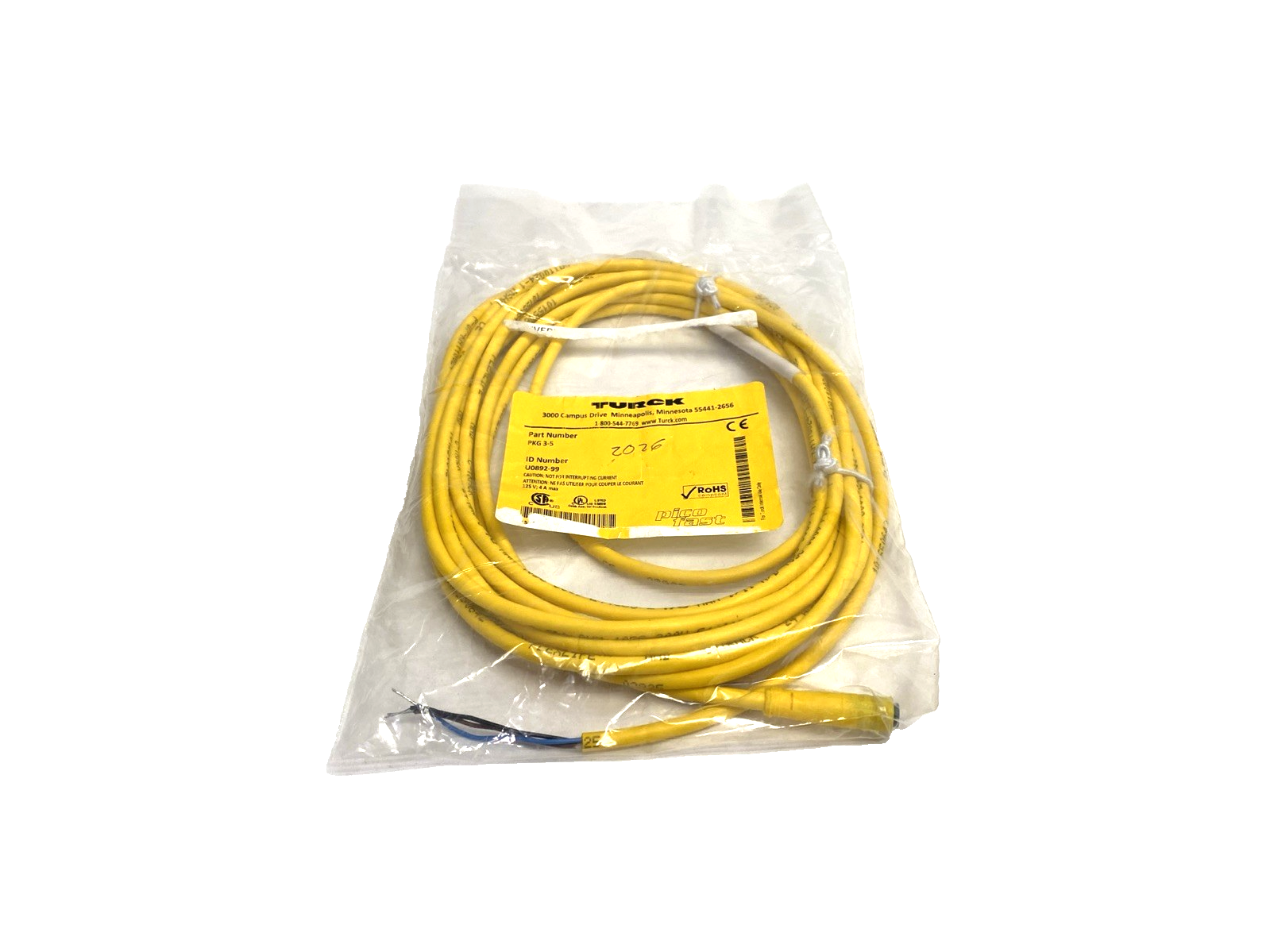 PKG 3-5 | Turck Connection Cable M8 3-Pin Female Snap, 5m, U0892-99 - New - Maverick Industrial Sales