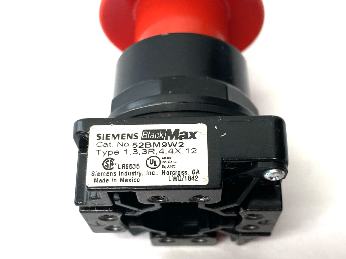 52BM9W2 | Siemens BlackMax Mushroom Emergency Stop Pushbutton, Nonilluminated - New – Open box - Maverick Industrial Sales