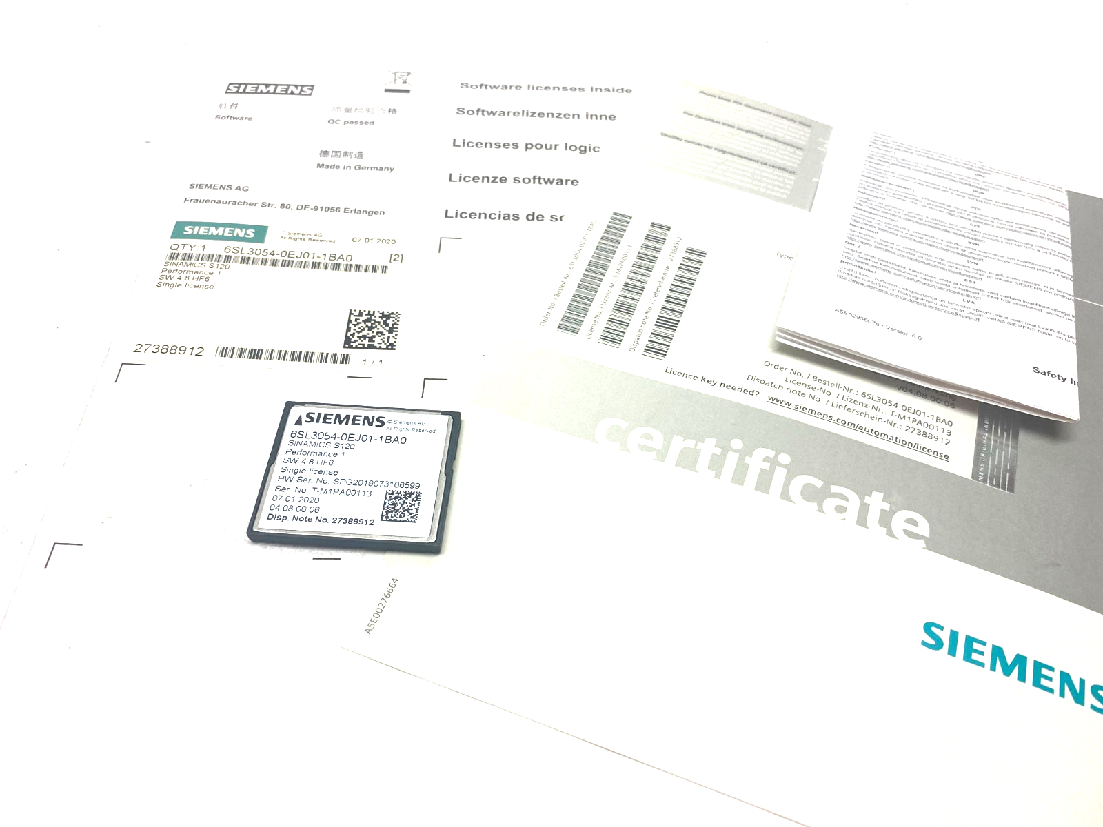 Siemens 6SL3054-0EJ01-1BA0 SINAMICS S120 CompactFlash Card SW 4.8 HF6 - Maverick Industrial Sales