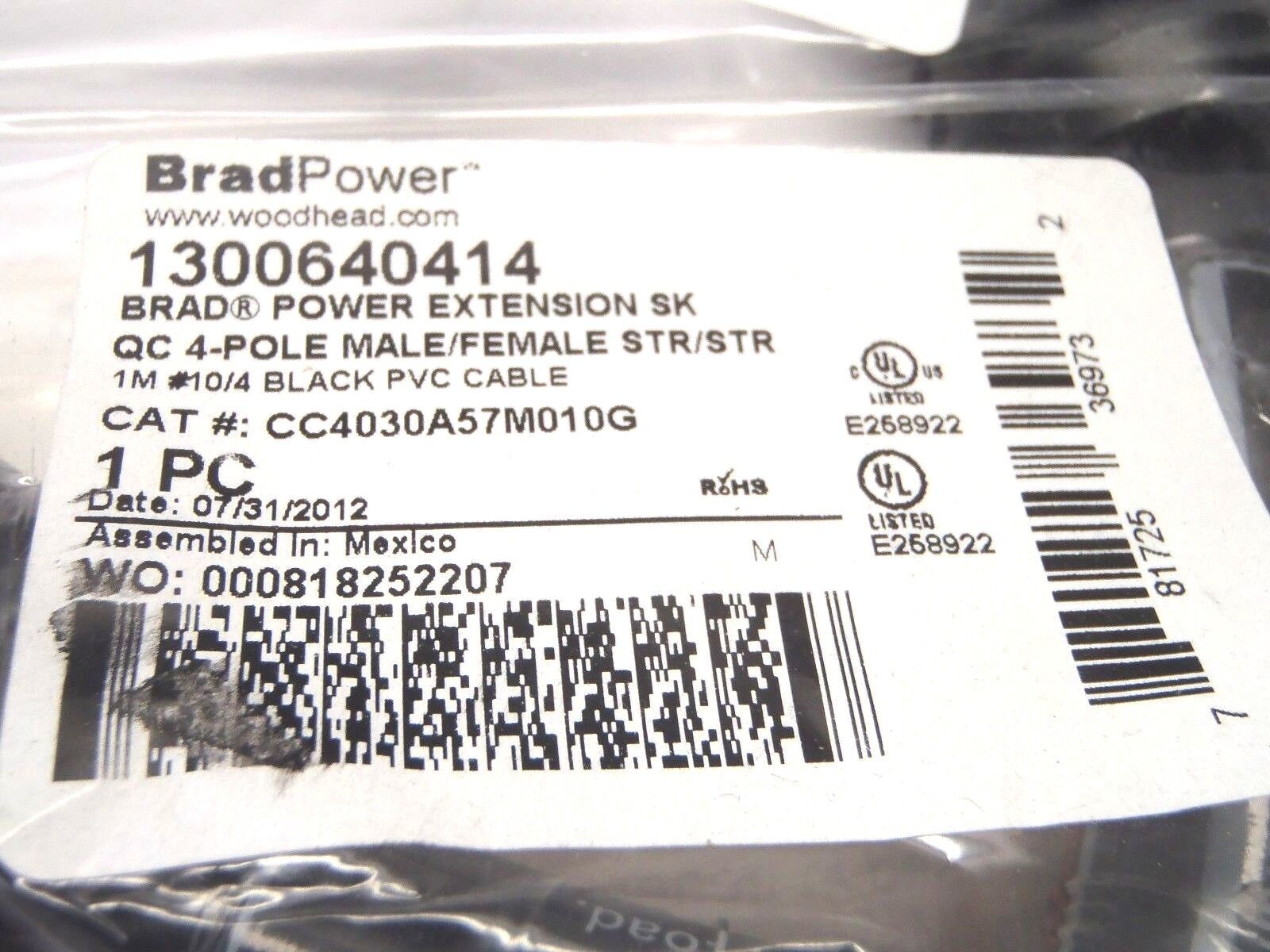 BradConnectivity Woodhead 1300640414 Brad Power Extension SK QC 1M Cordset - Maverick Industrial Sales
