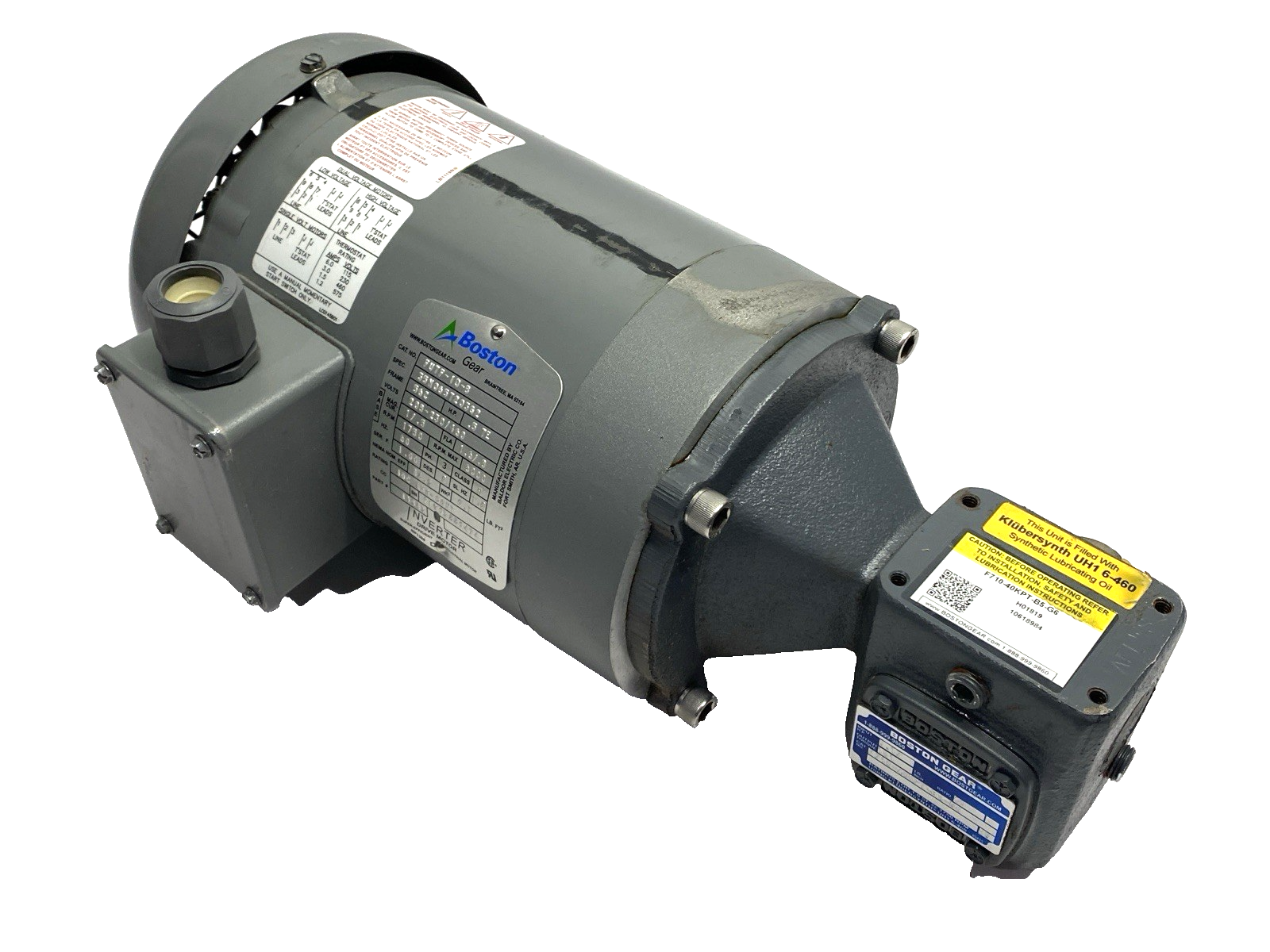 Boston Gear FUTF-1D-B AC Motor 460V 19583 w/ F710-40KPT-B5-G6 Gear Reducer 40:1 - Used - Maverick Industrial Sales