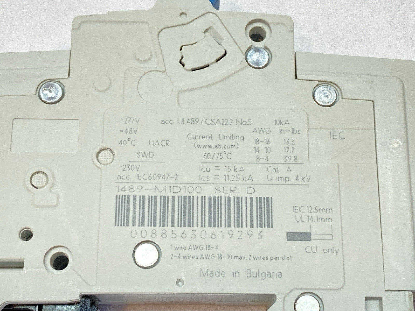 1489-M1D100 | Allen Bradley Ser D Miniature Circuit Breaker 10A 1P 277V - Used - Maverick Industrial Sales