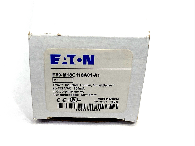 Eaton E59-M18C118A01-A1 iProx Proximity Sensor 18mm Dia. 3-Pin Connector - Maverick Industrial Sales