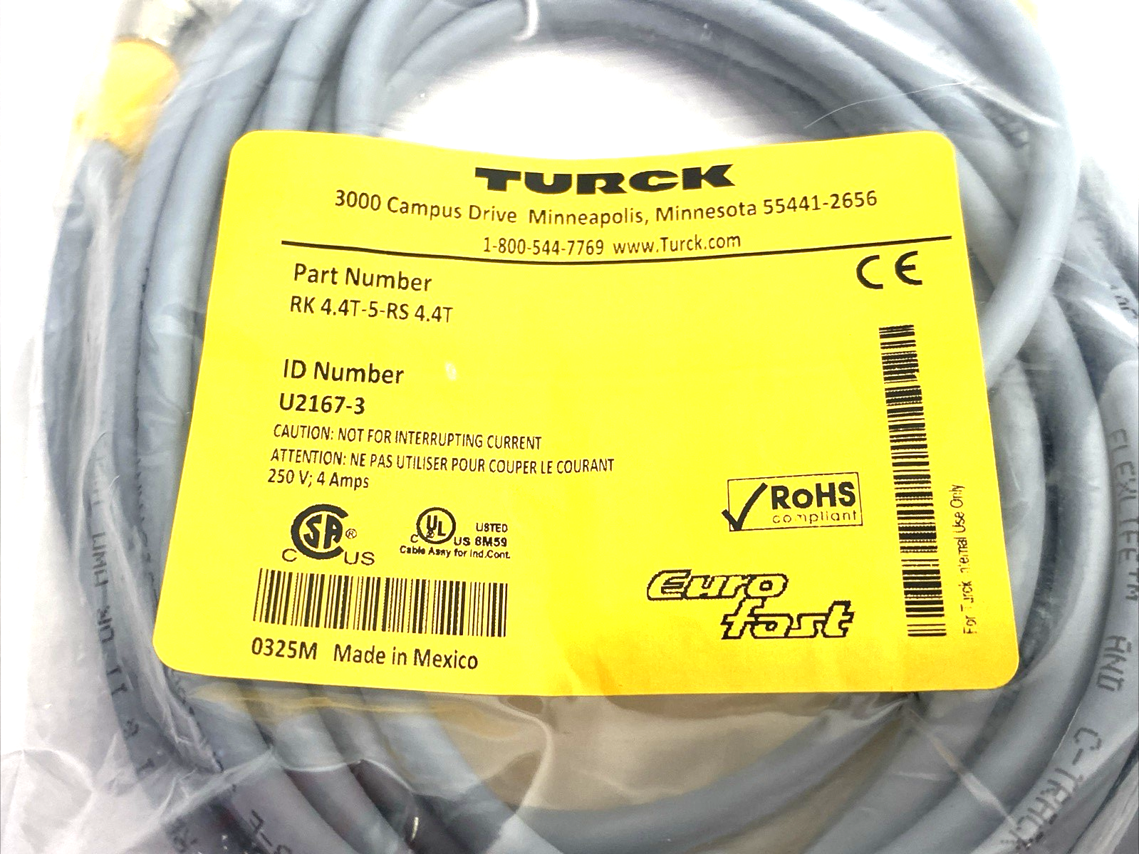 RK 4.4T-5-RS 4.4T | Turck Eurofast Sensor/Actuator Extension Cable U2167-3 - New - Maverick Industrial Sales