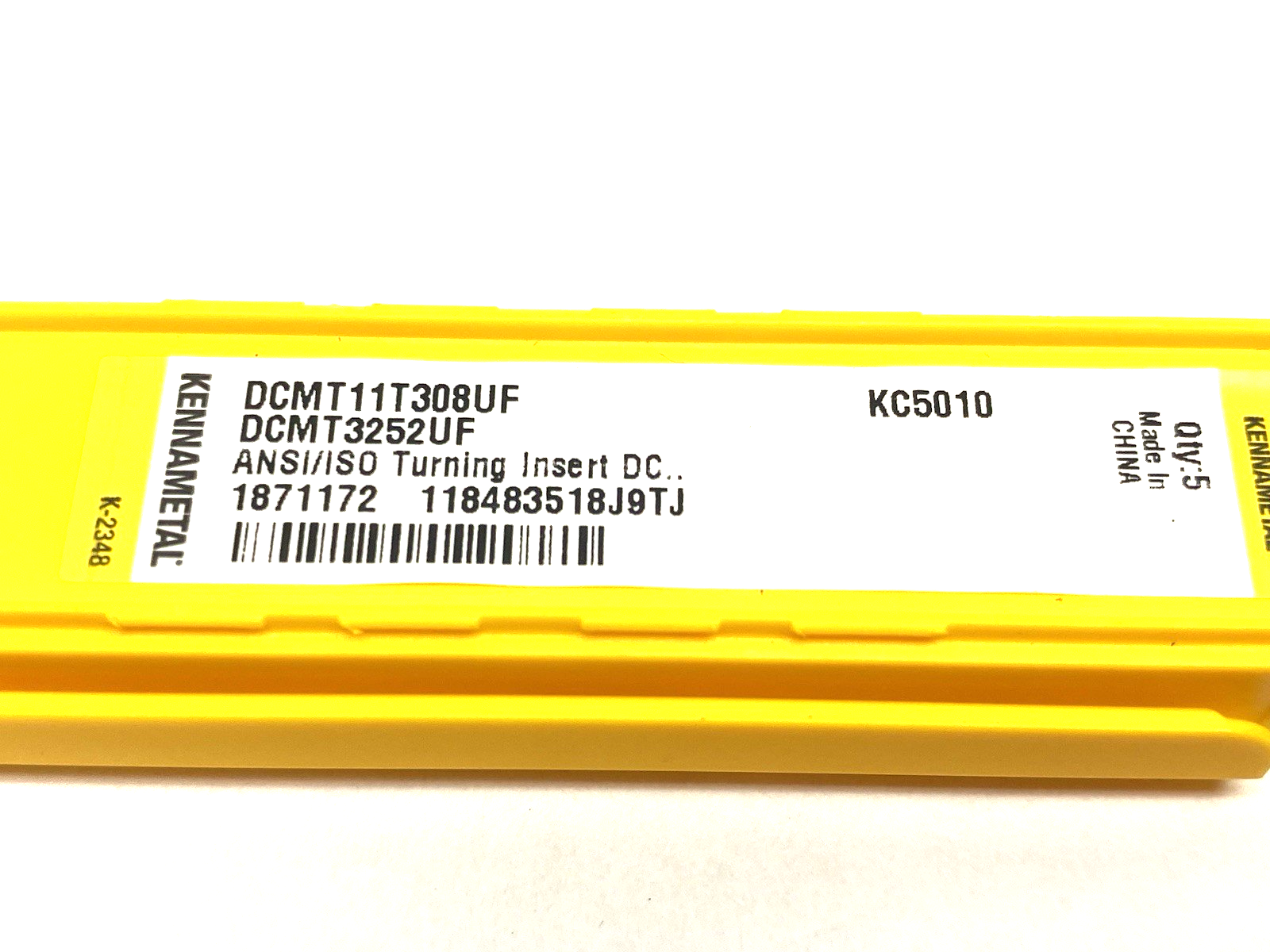 1871172 | Kennametal Screw-On Insert, Positive D-Style, DCMT11T308UF PKG OF 5 - New - Maverick Industrial Sales