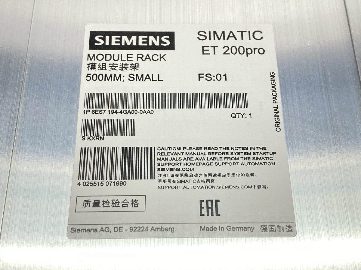 Siemens 6ES7194-4GA00-0AA0 ET 200pro Module Rack 500mm Length - Maverick Industrial Sales
