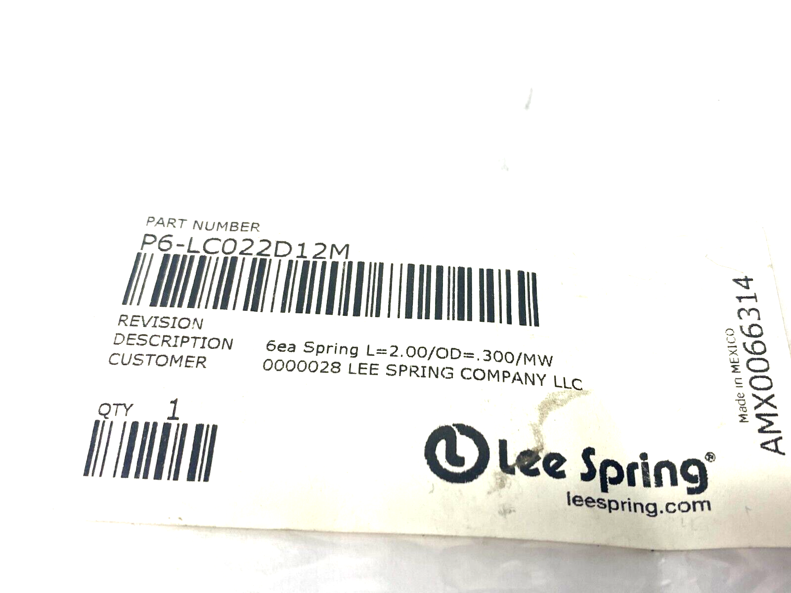 Lee Spring LC022D12M Compression Spring 2.00 OD 0.300 MW PKG OF 6 - Maverick Industrial Sales