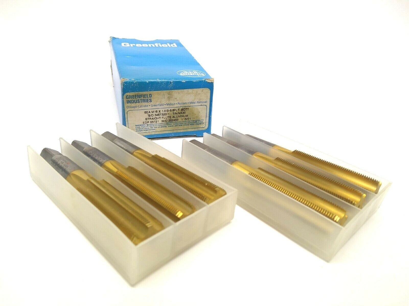 65721 | Greenfield M16 x 1.0 D-5 BOTT TIN/MAXI AL Straight Flute PKG OF 6 - New - Maverick Industrial Sales