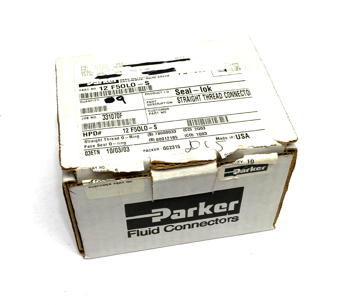 Parker 12 F5OLO-S Seal-Lok Straight Threaded Connector BOX OF 9 - Maverick Industrial Sales