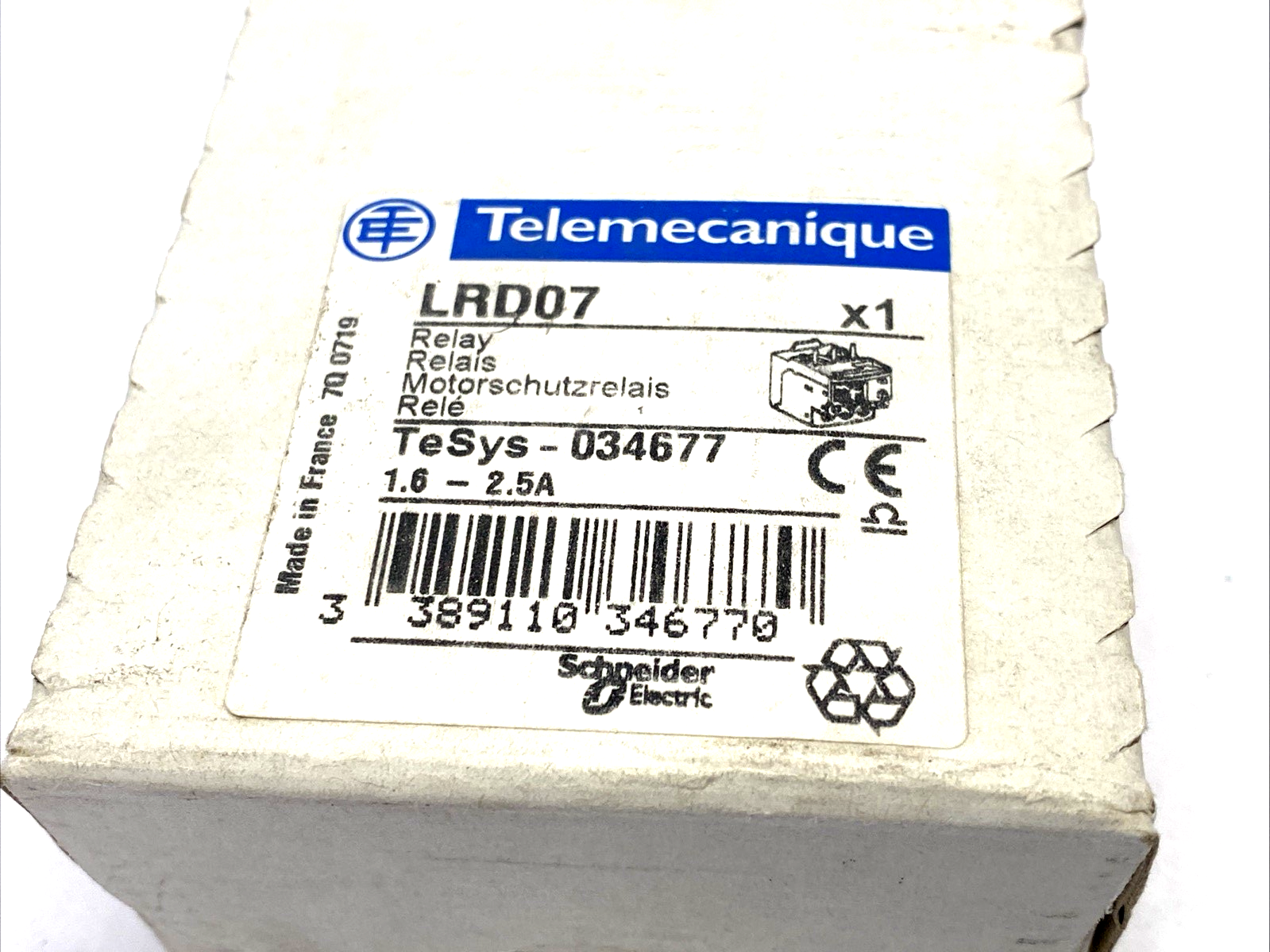 Telemecanique LRD07 TeSys-034677 Thermal Overload Relay 1.6A - 2.5A - Maverick Industrial Sales