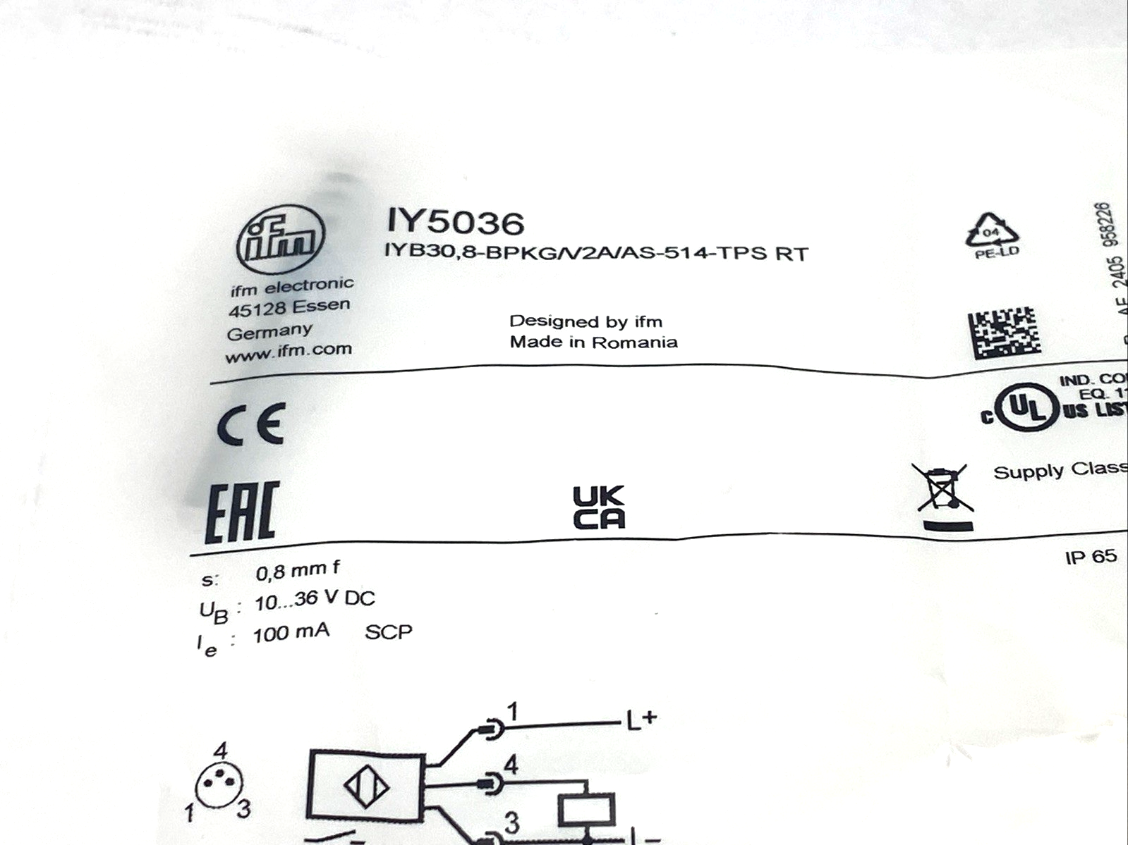 ifm IY5036 Inductive Sensor IYB30,8-BPKG/V2A/AS-514 RT - Maverick Industrial Sales
