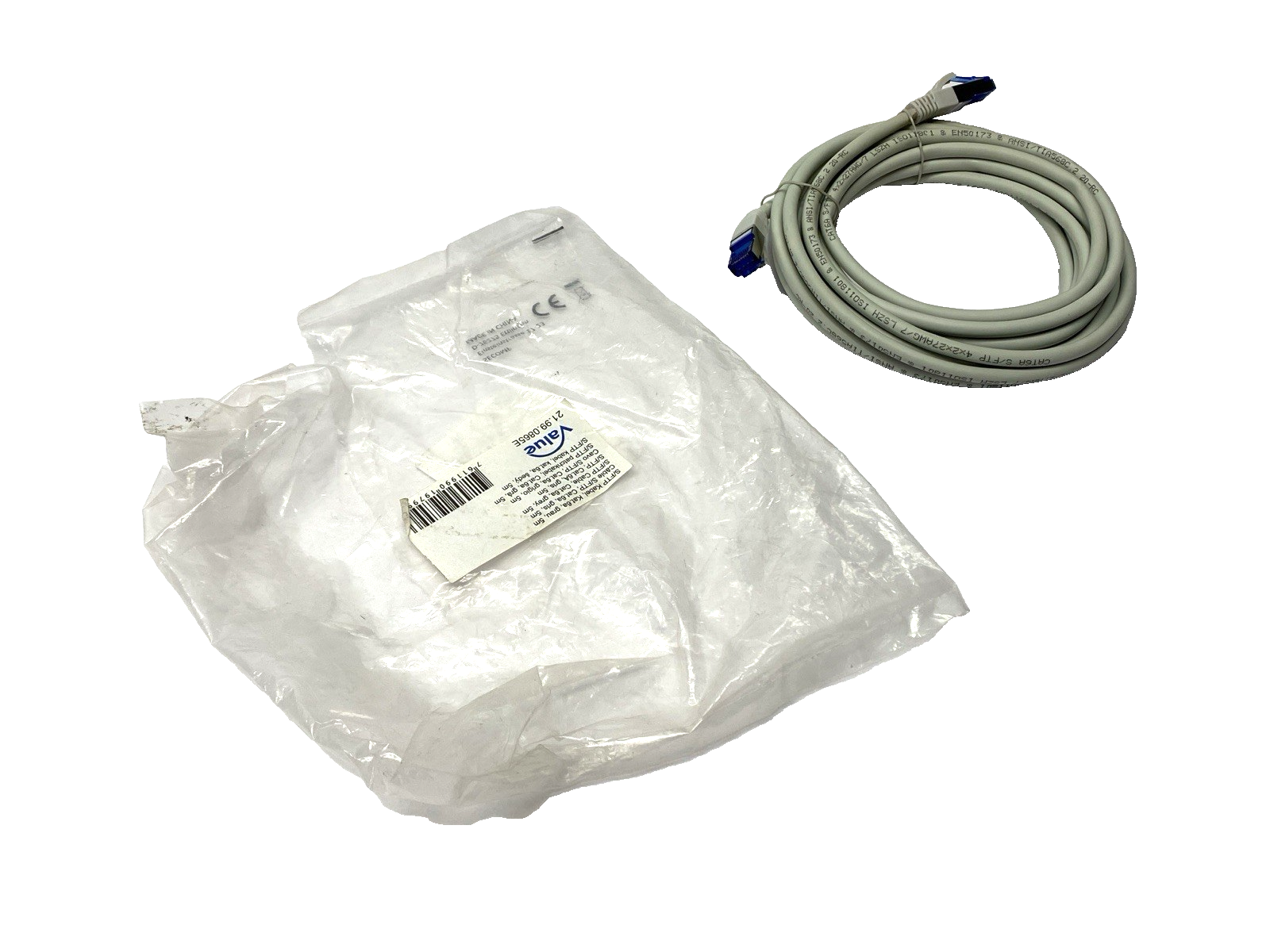 Value 21.99.0865E Double Ended Ethernet Cable Gray Male RJ45 Connectors 5m - Maverick Industrial Sales