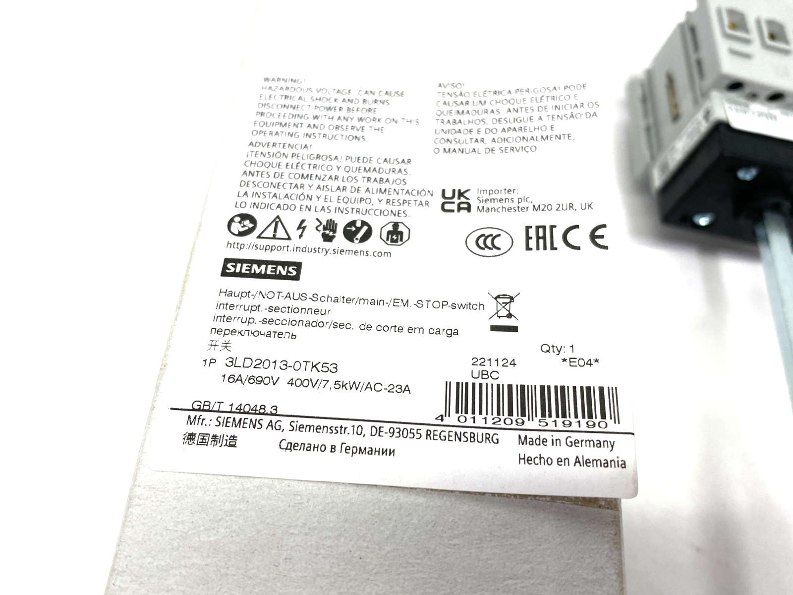 Siemens 3LD2013-0TK53 SENTRON Rotary Disconnect Emergency Switch 3-Pole 16A - Maverick Industrial Sales